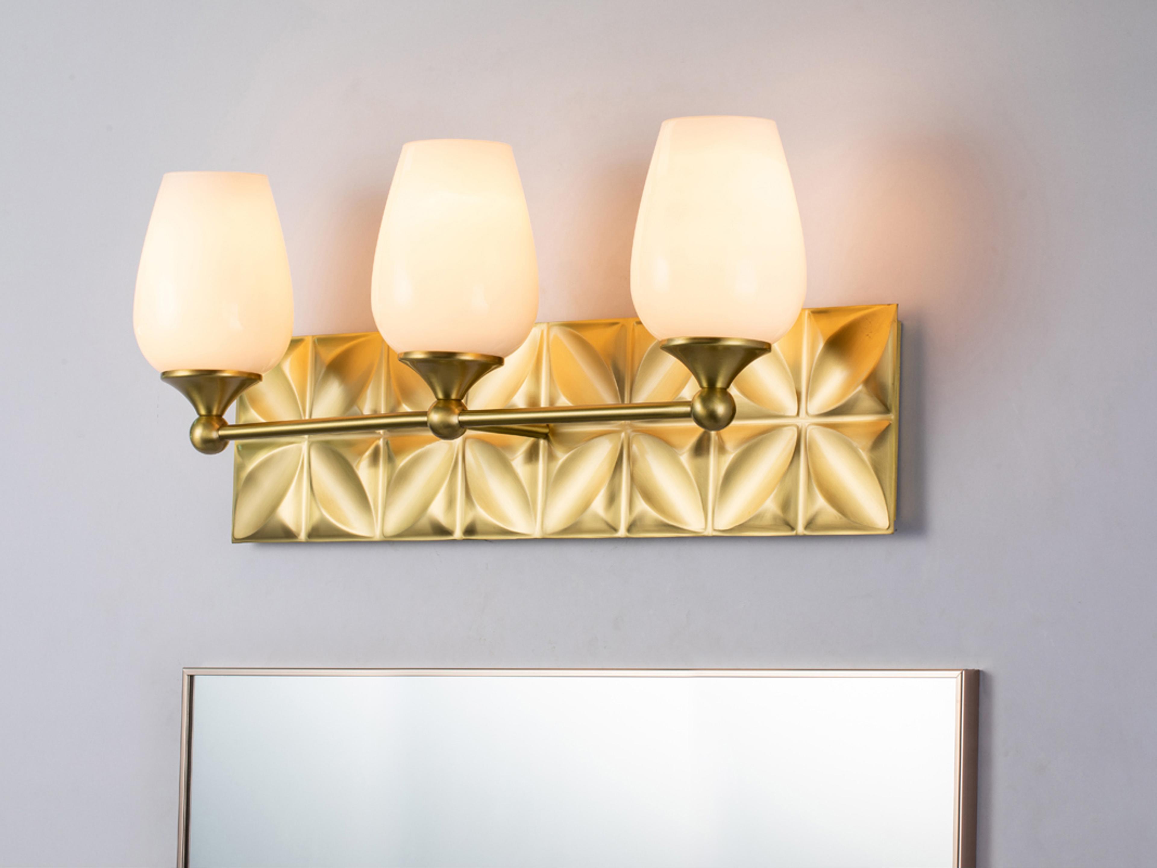 Lucas McKearn Epsilon 3-Light Aged Brass Glass Vanity Light