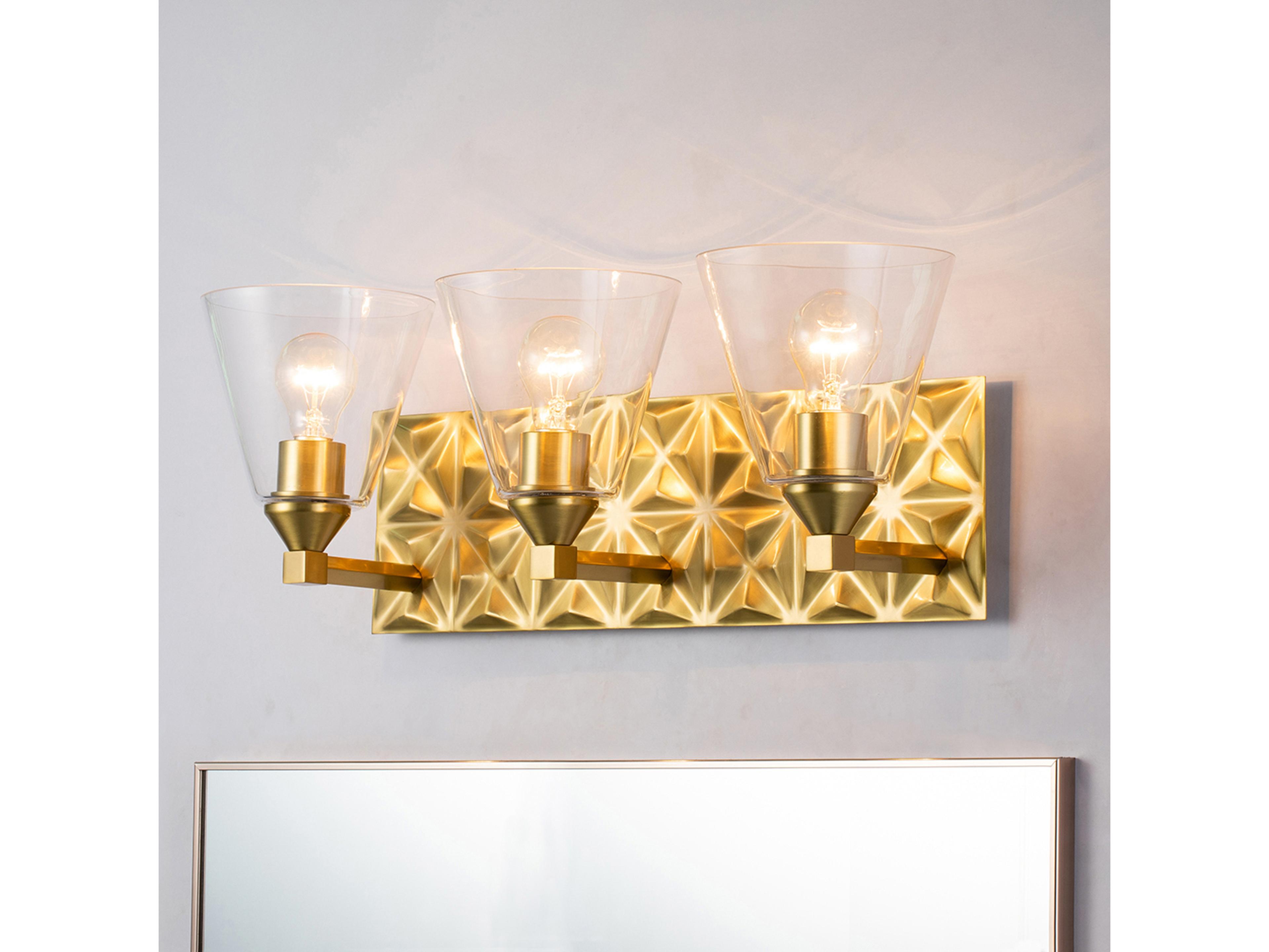 Lucas McKearn Alpha 3-Light Aged Brass Glass Vanity Light