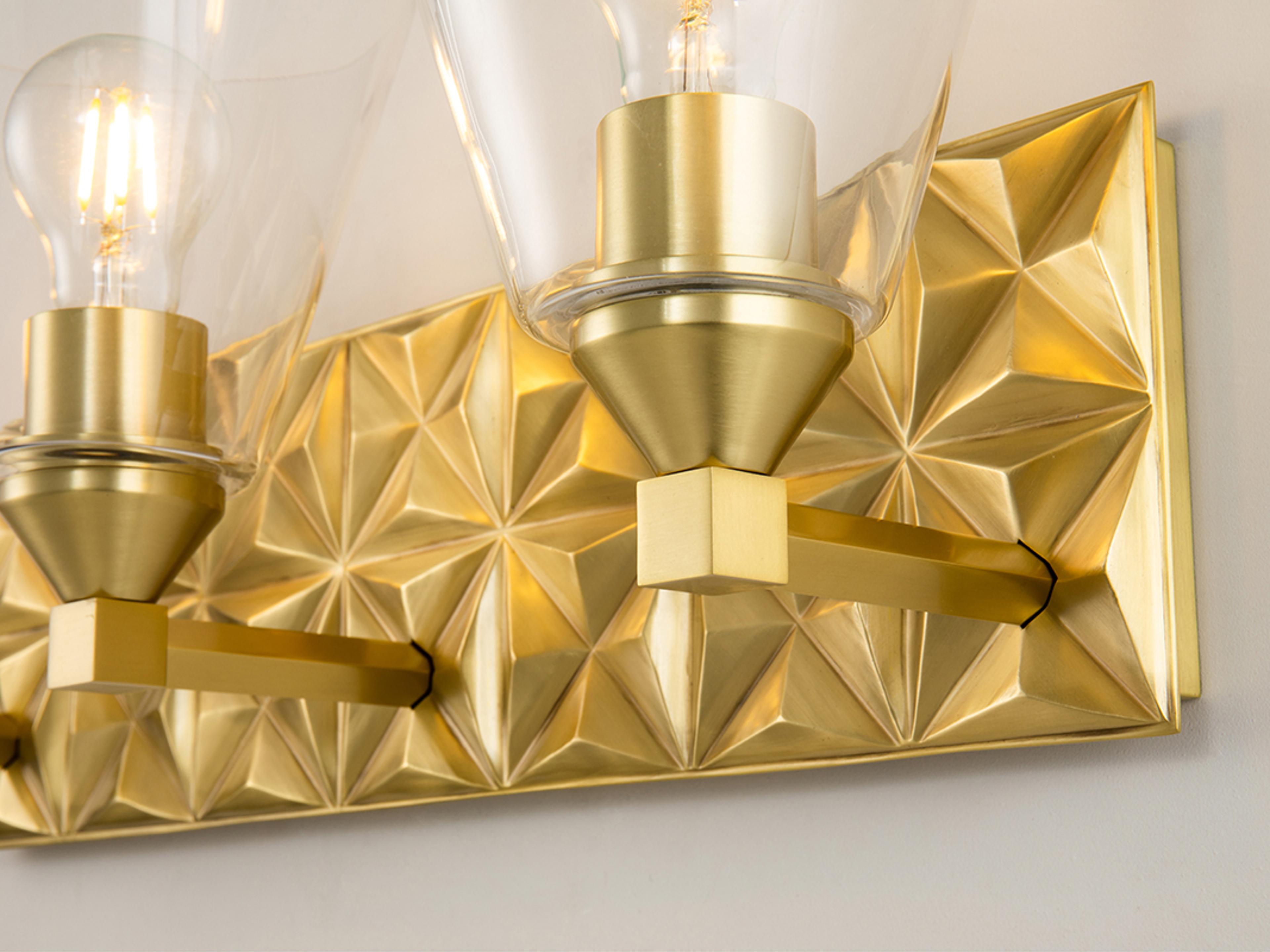 Lucas McKearn Alpha 3-Light Aged Brass Glass Vanity Light