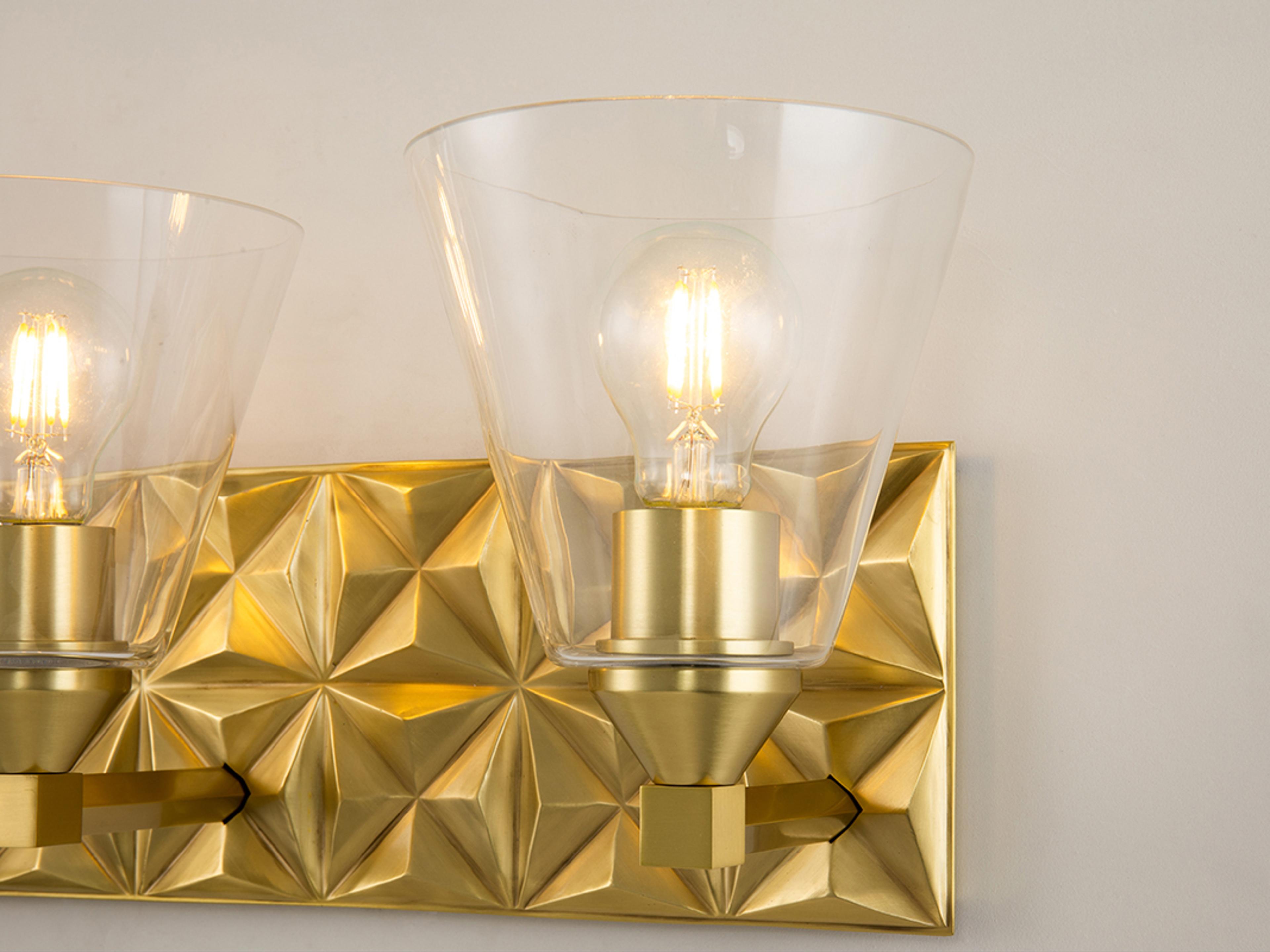 Lucas McKearn Alpha 3-Light Aged Brass Glass Vanity Light