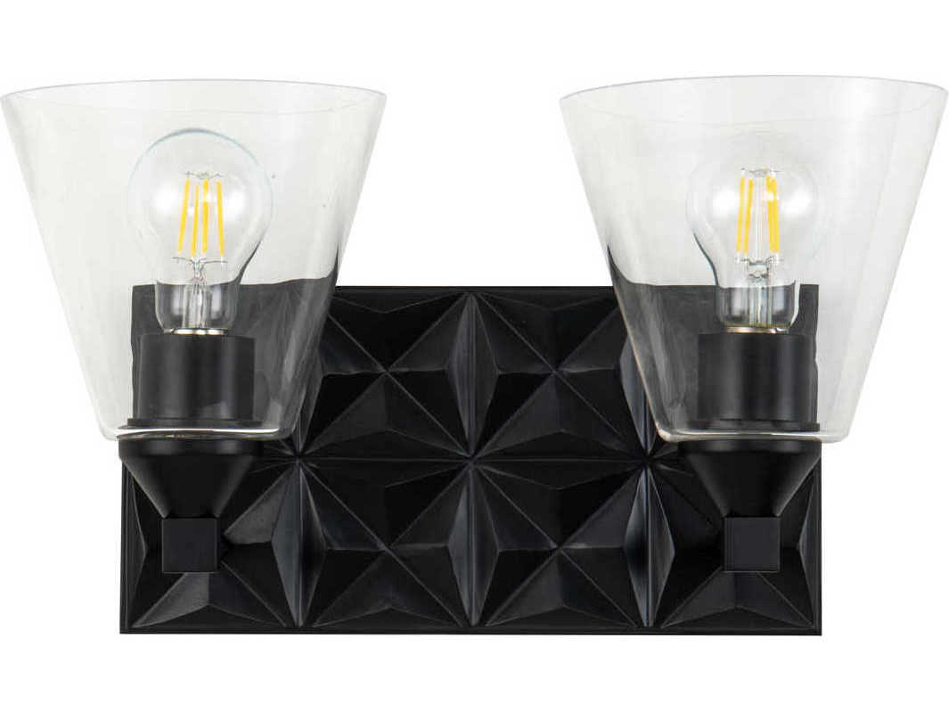 Lucas McKearn Alpha 2-Light Matte Black Glass Vanity Light