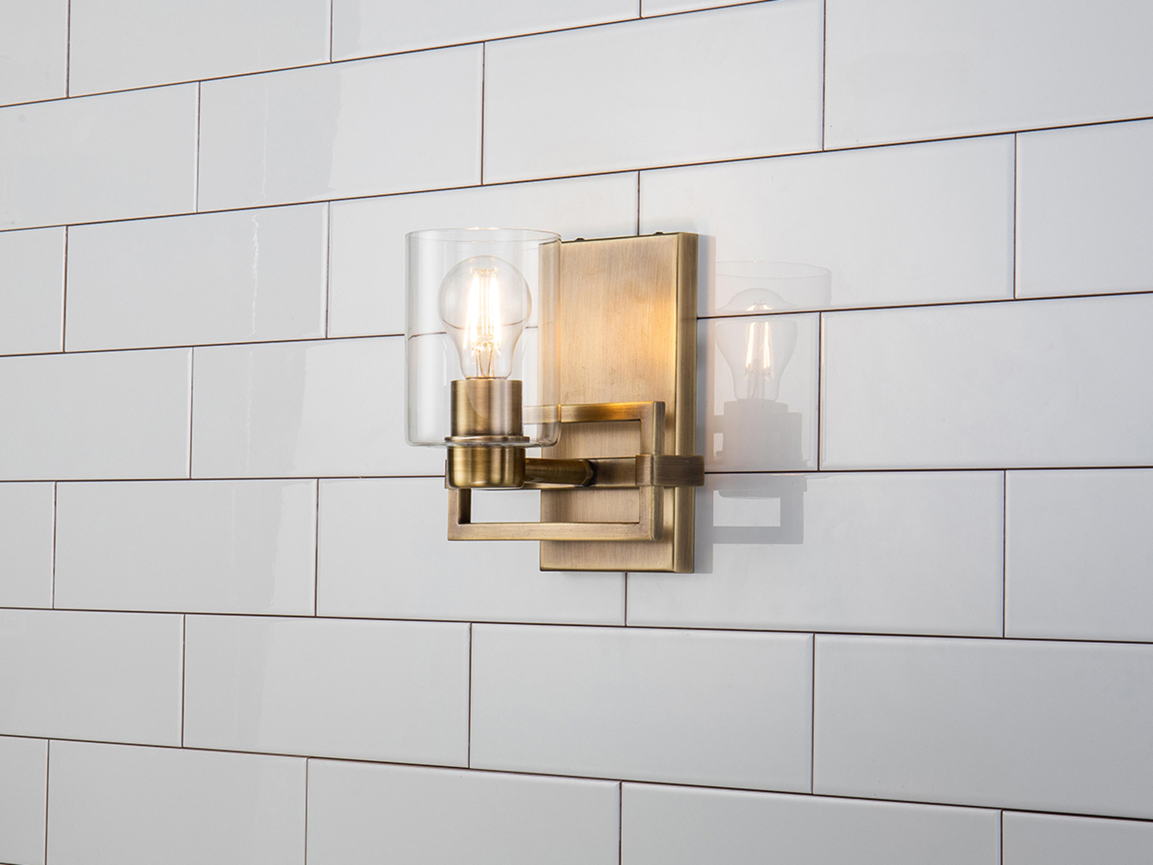 Lucas McKearn Estes 1-Light Antique Brass Glass Wall Sconce