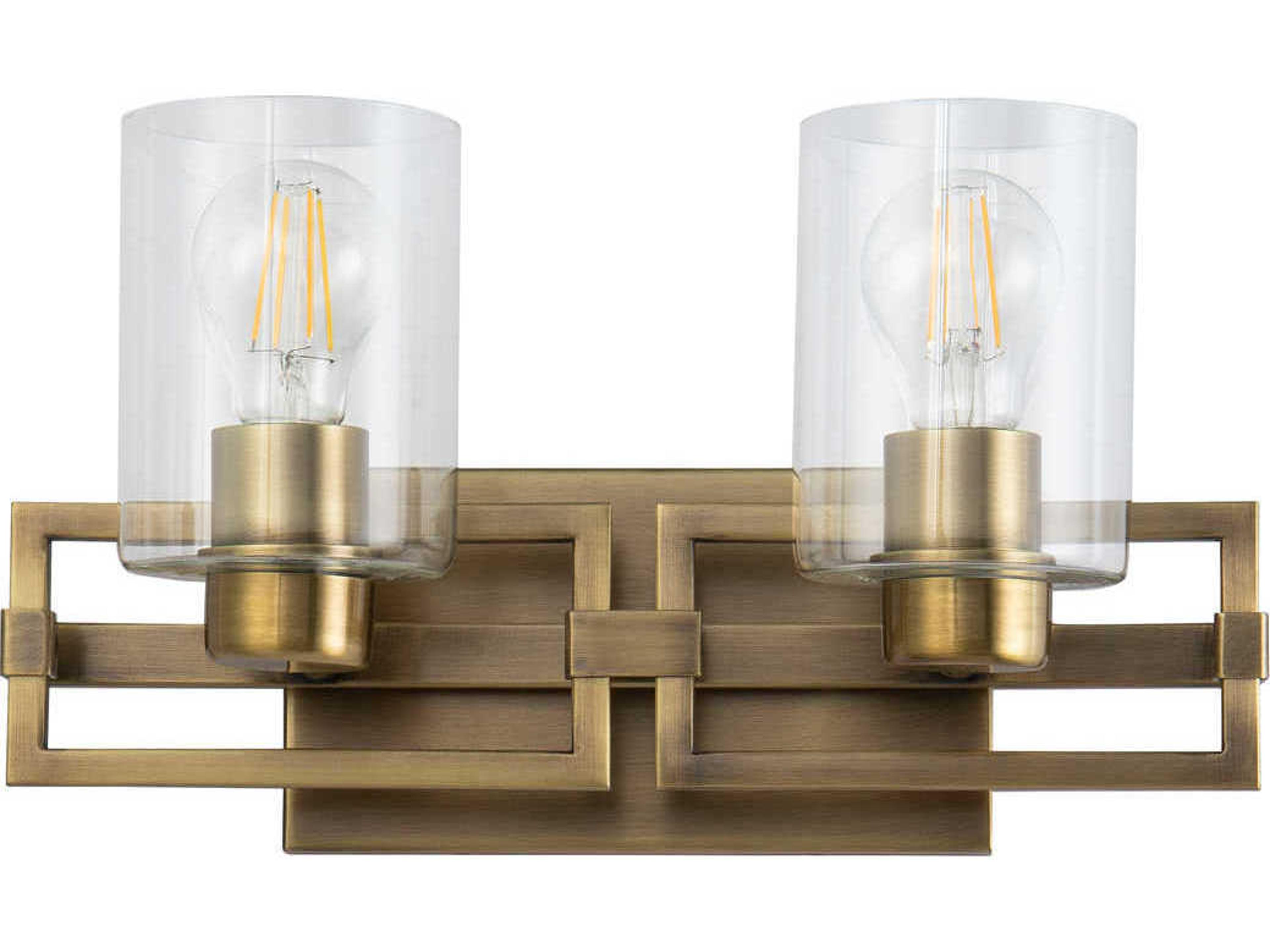 Lucas McKearn Estes 2-Light Antique Brass Glass Vanity Light