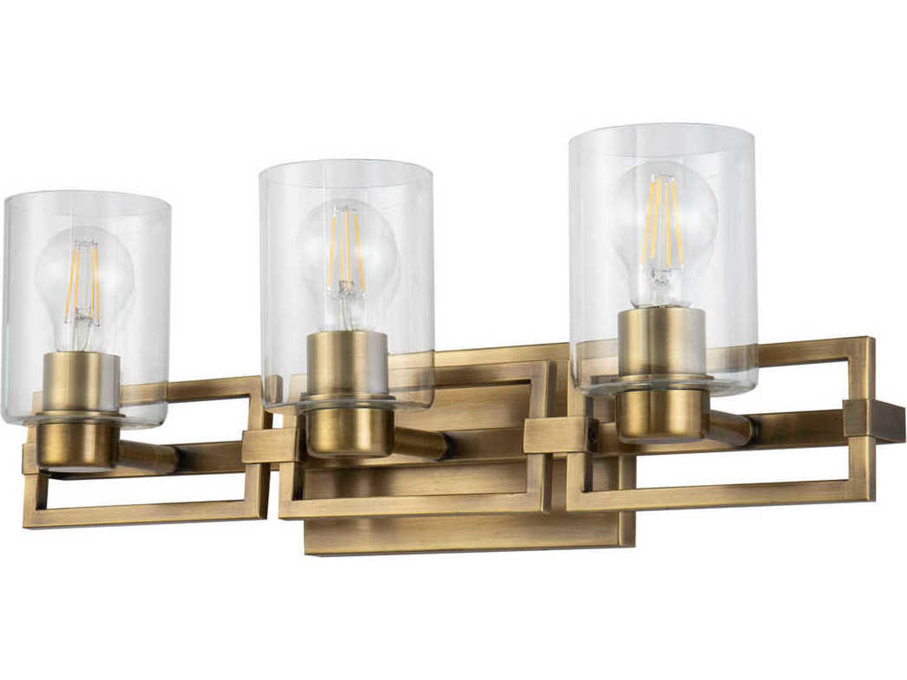 Lucas McKearn Estes 3-Light Antique Brass Glass Vanity Light