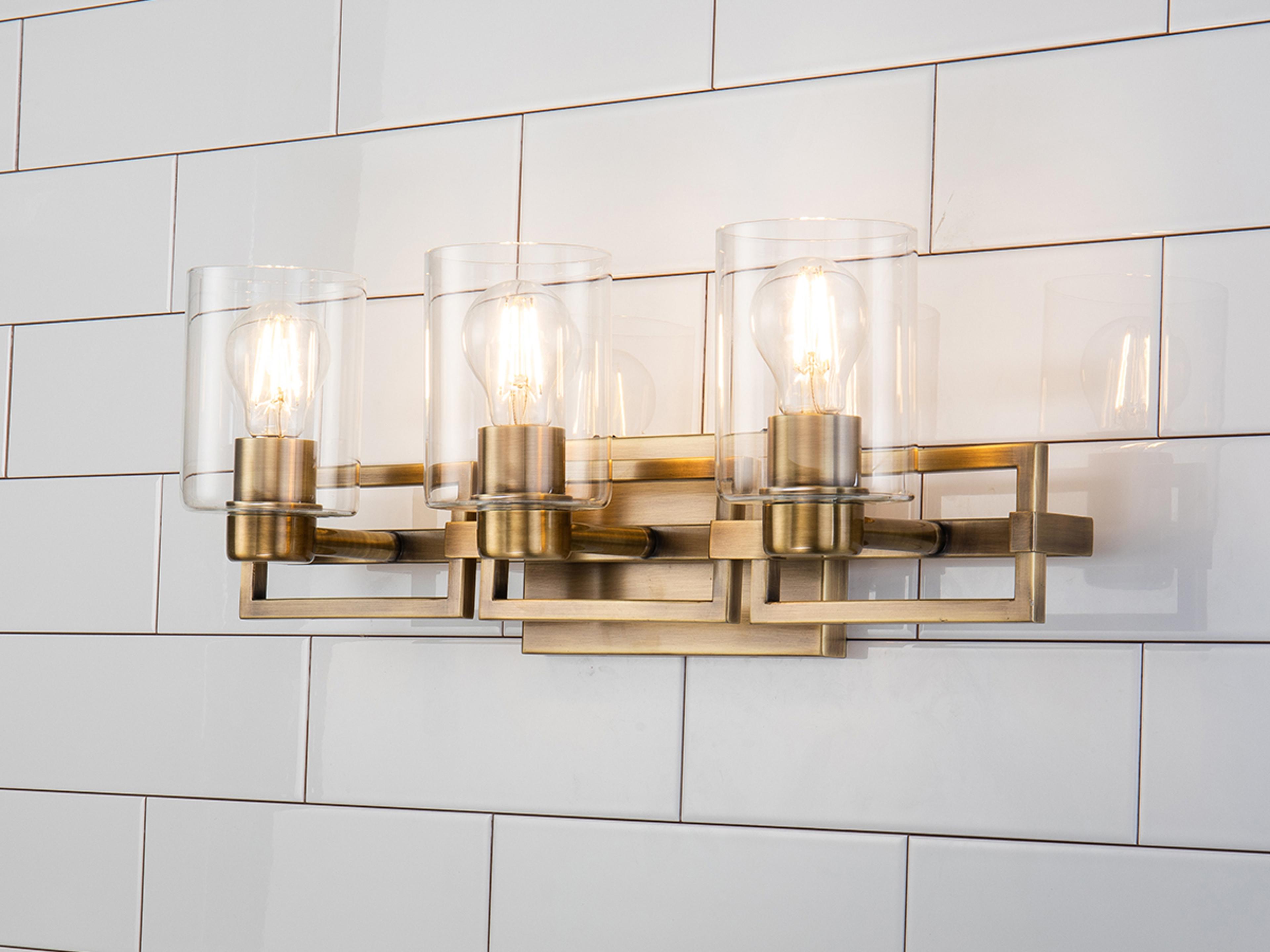 Lucas McKearn Estes 3-Light Antique Brass Glass Vanity Light