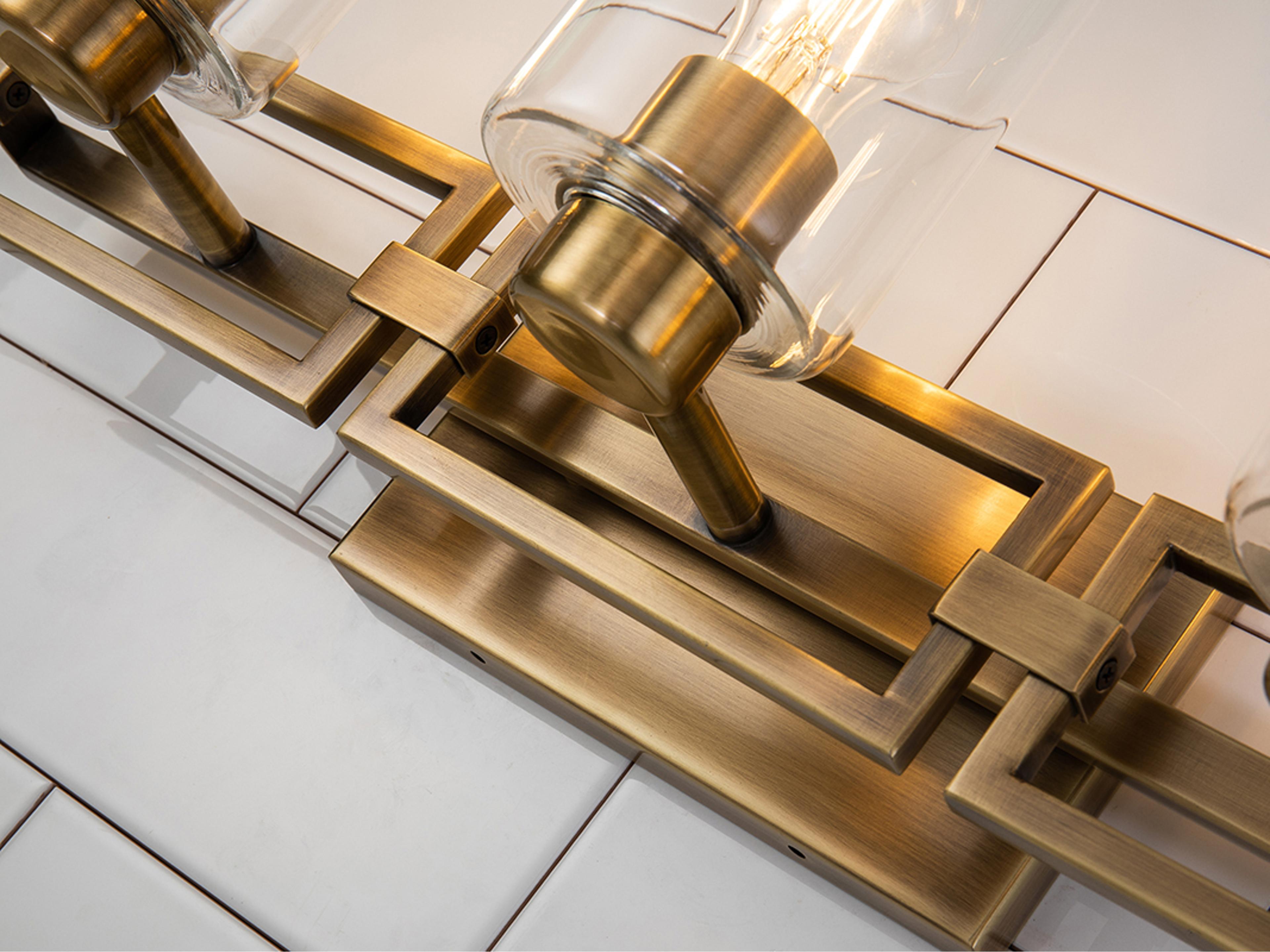 Lucas McKearn Estes 3-Light Antique Brass Glass Vanity Light