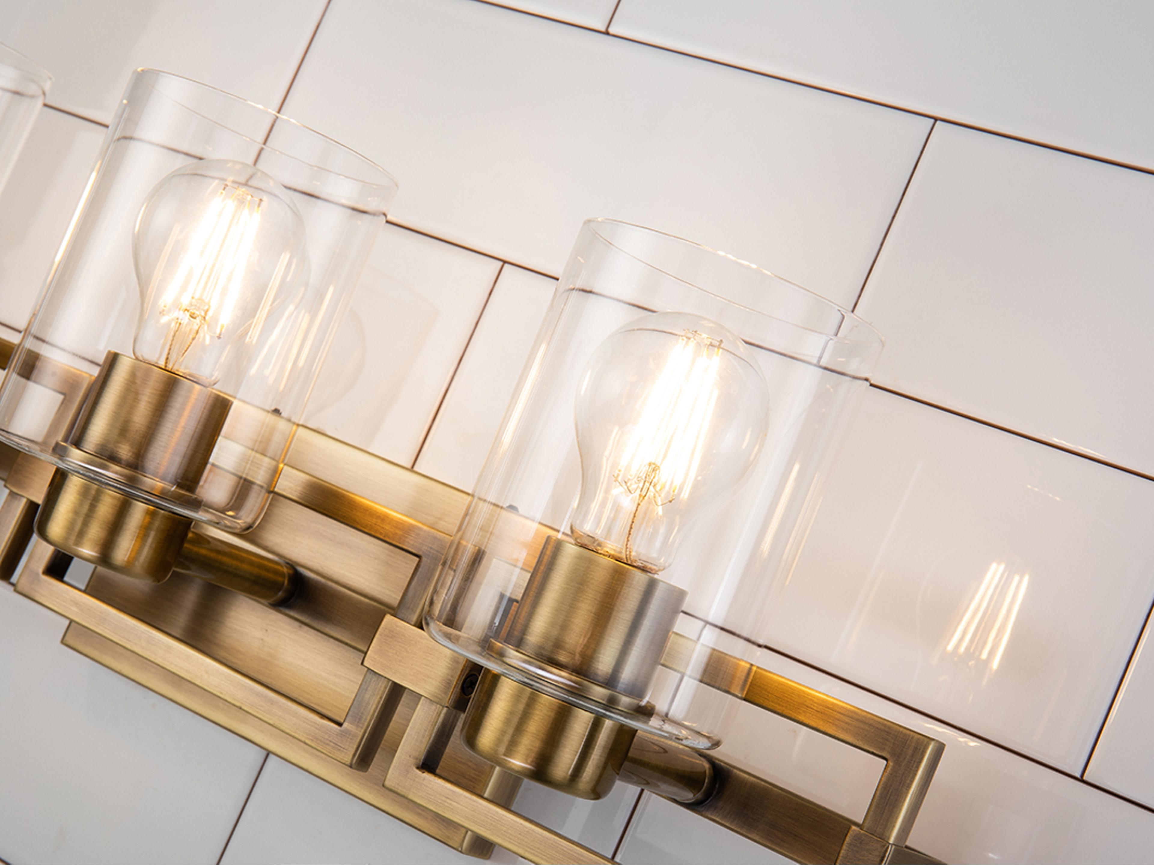 Lucas McKearn Estes 3-Light Antique Brass Glass Vanity Light