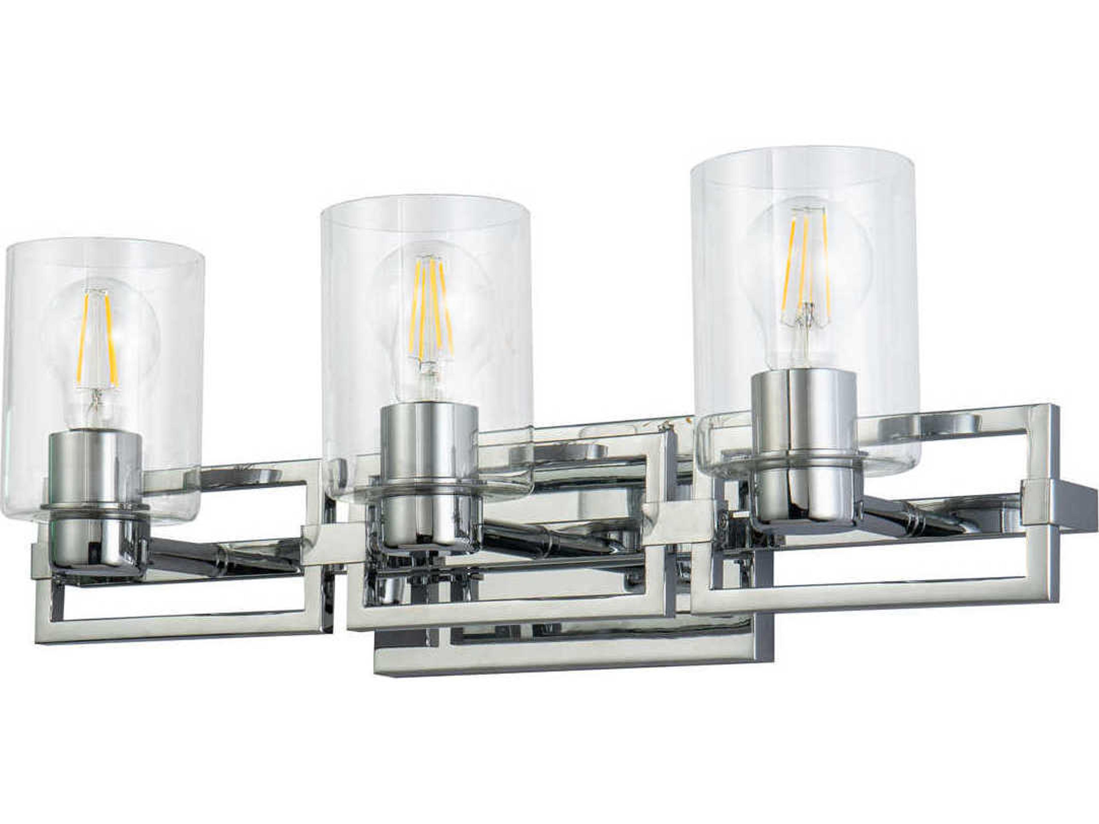 Lucas McKearn Estes 3-Light Polished Chrome Glass Vanity Light