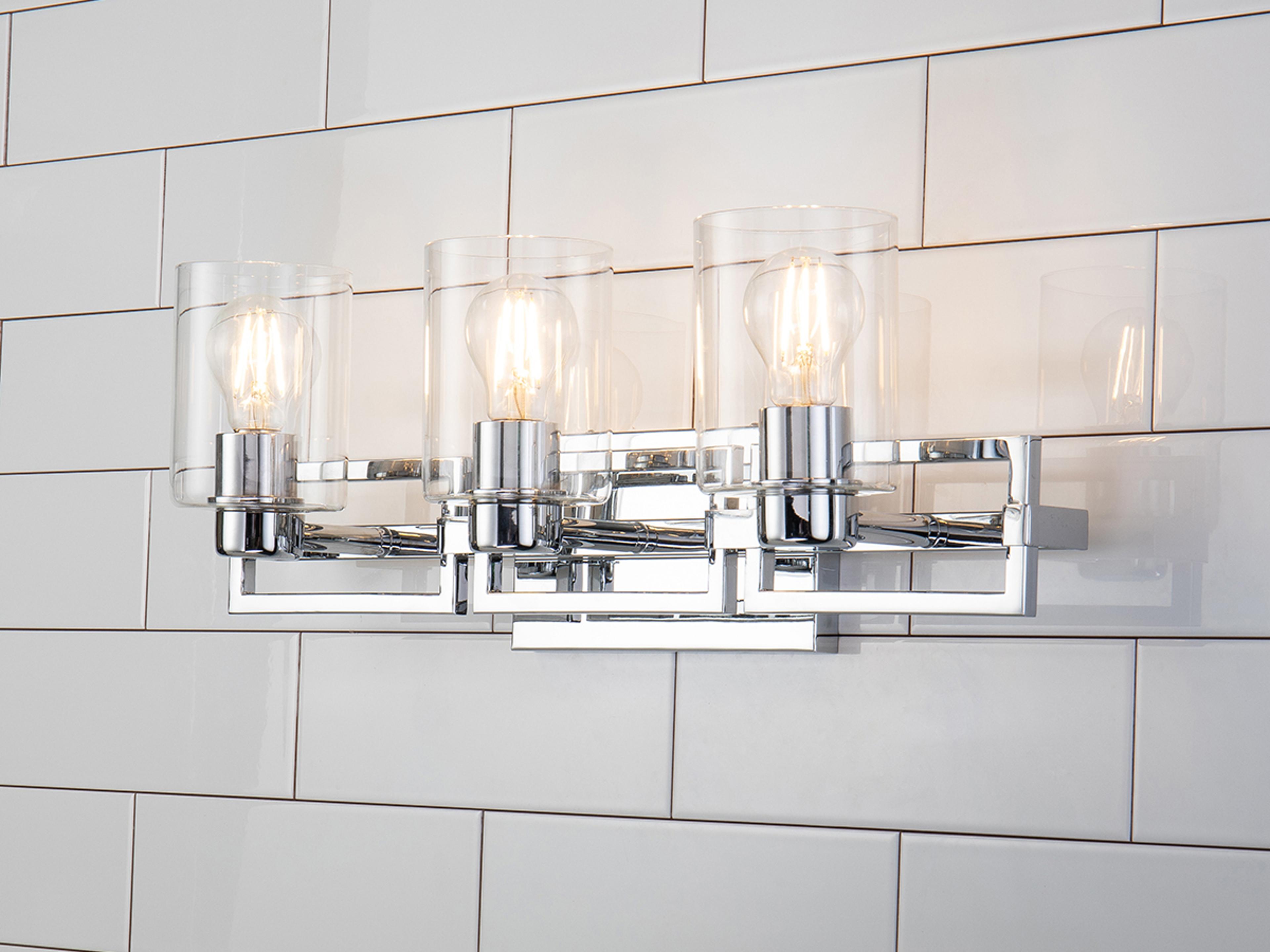 Lucas McKearn Estes 3-Light Polished Chrome Glass Vanity Light