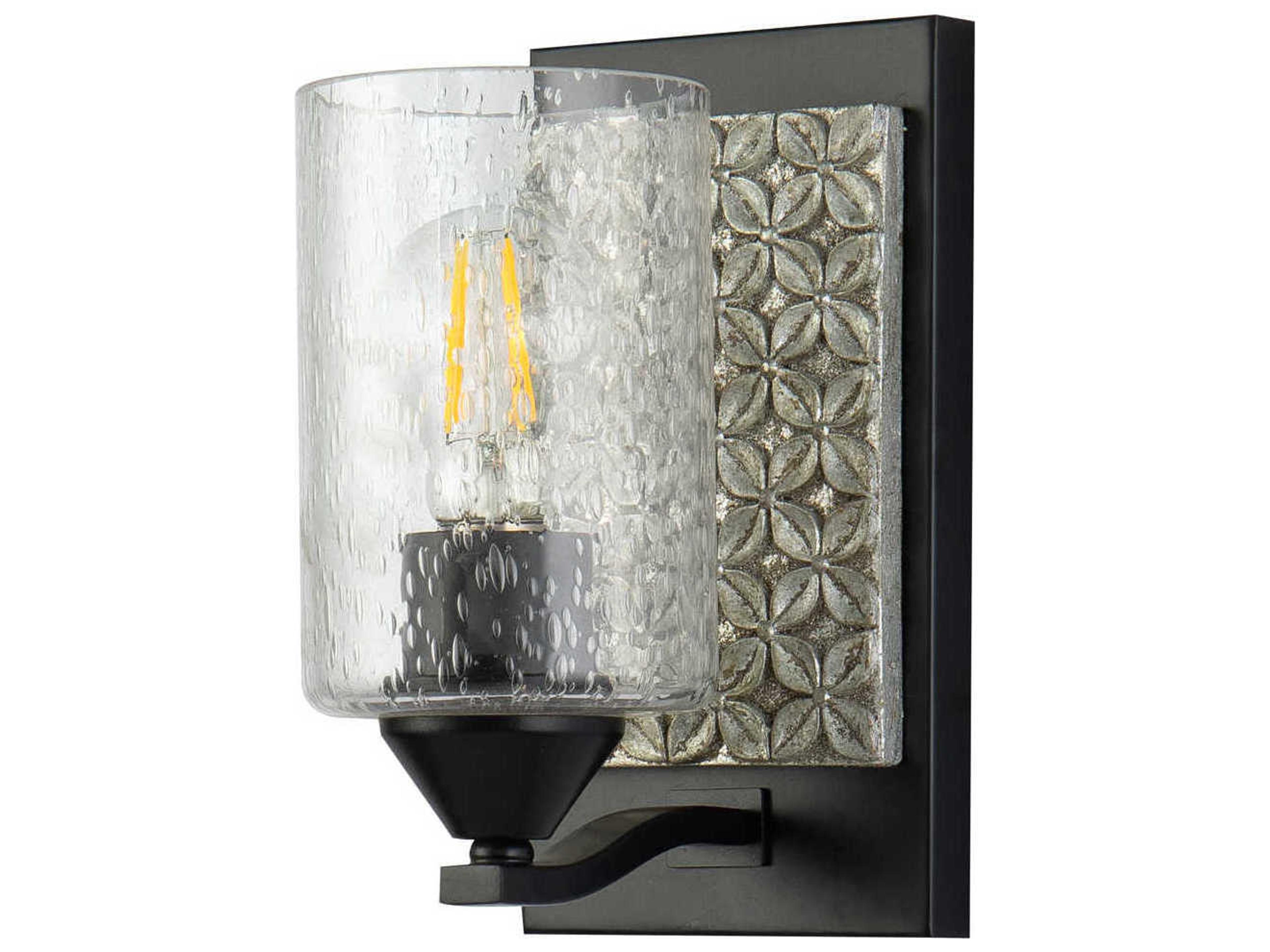 Lucas McKearn Arcadia 1-Light Matte Black Antiqued Silver Leaf Glass Wall Sconce