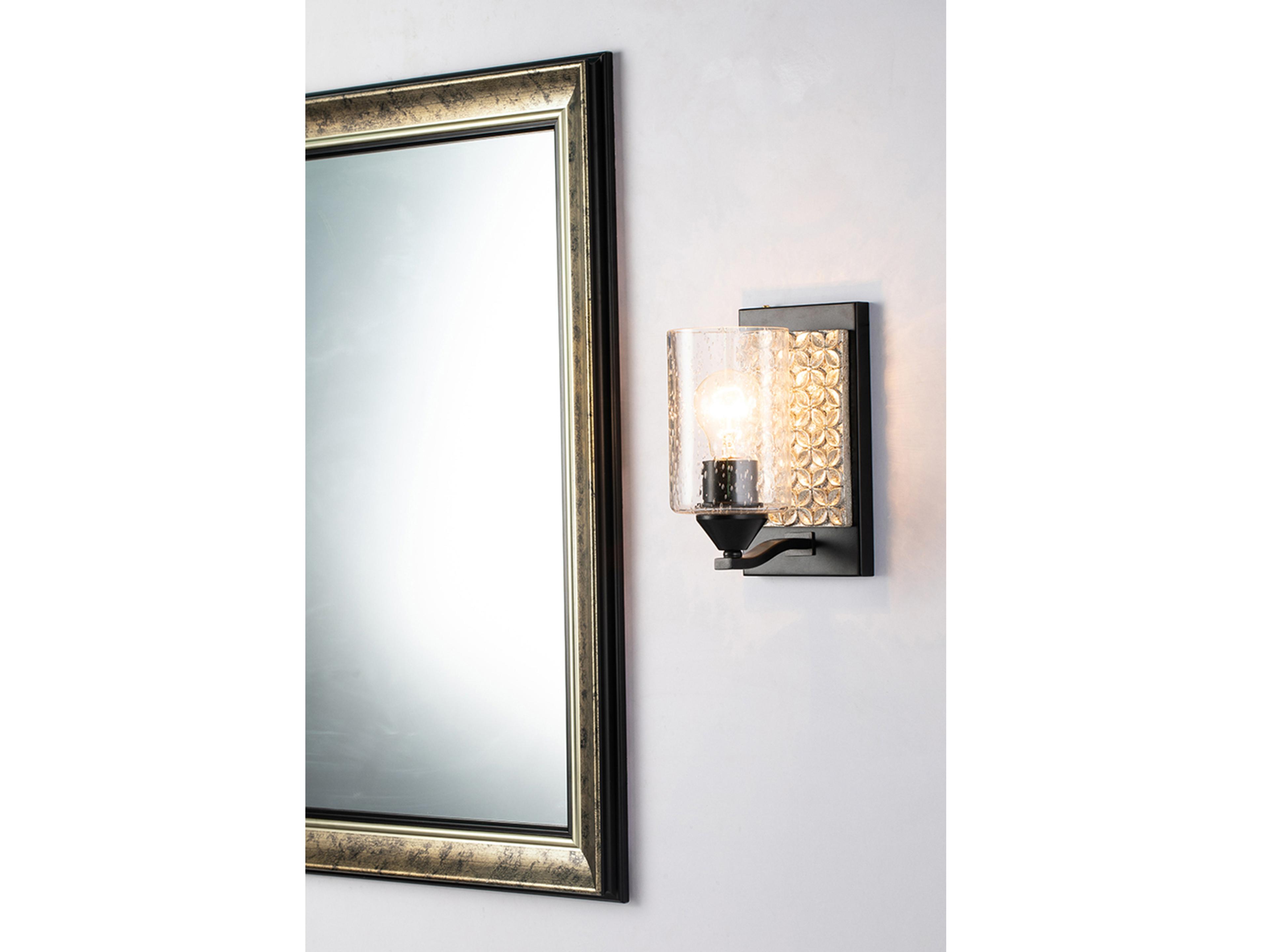 Lucas McKearn Arcadia 1-Light Matte Black Antiqued Silver Leaf Glass Wall Sconce