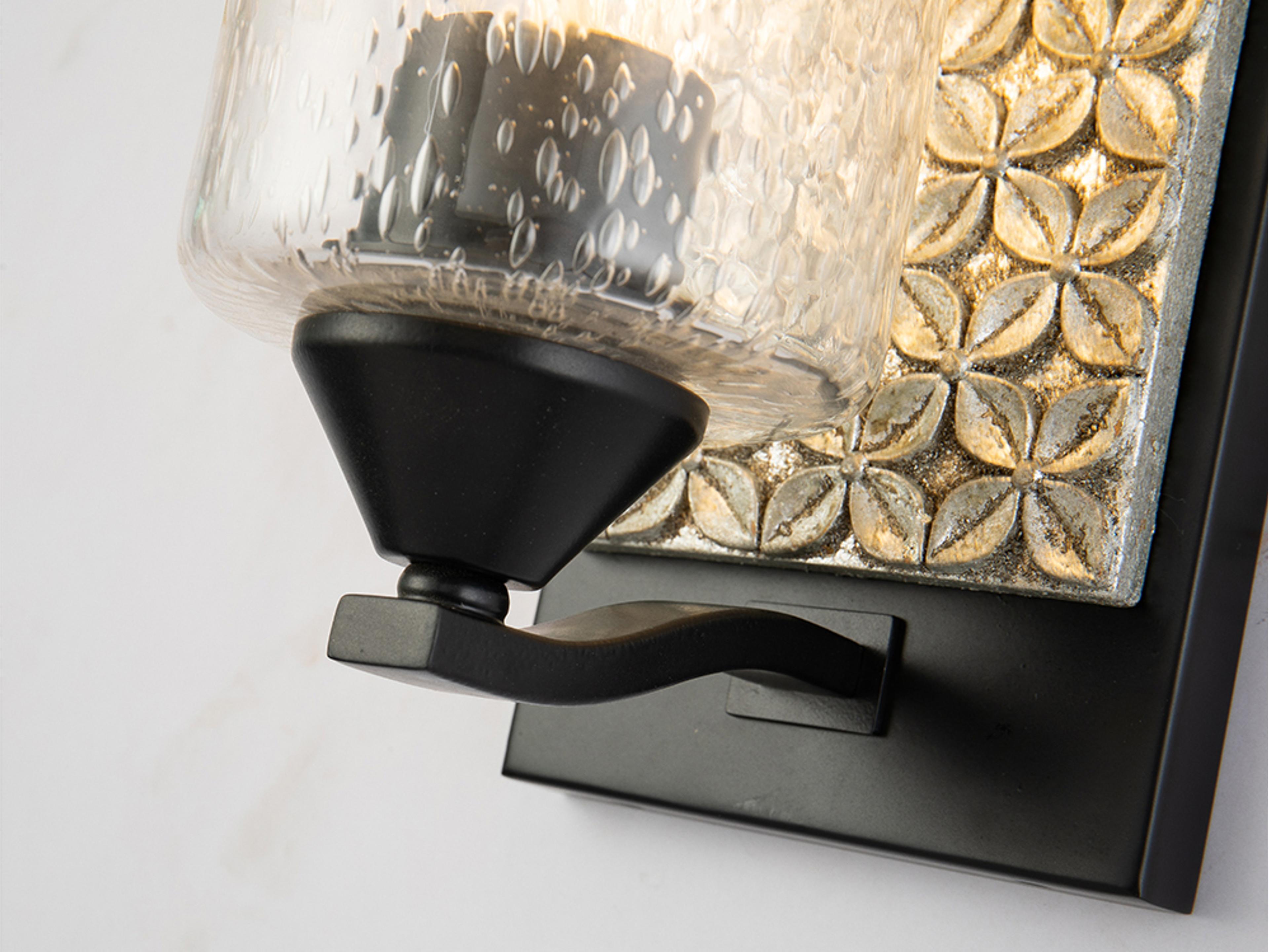 Lucas McKearn Arcadia 1-Light Matte Black Antiqued Silver Leaf Glass Wall Sconce