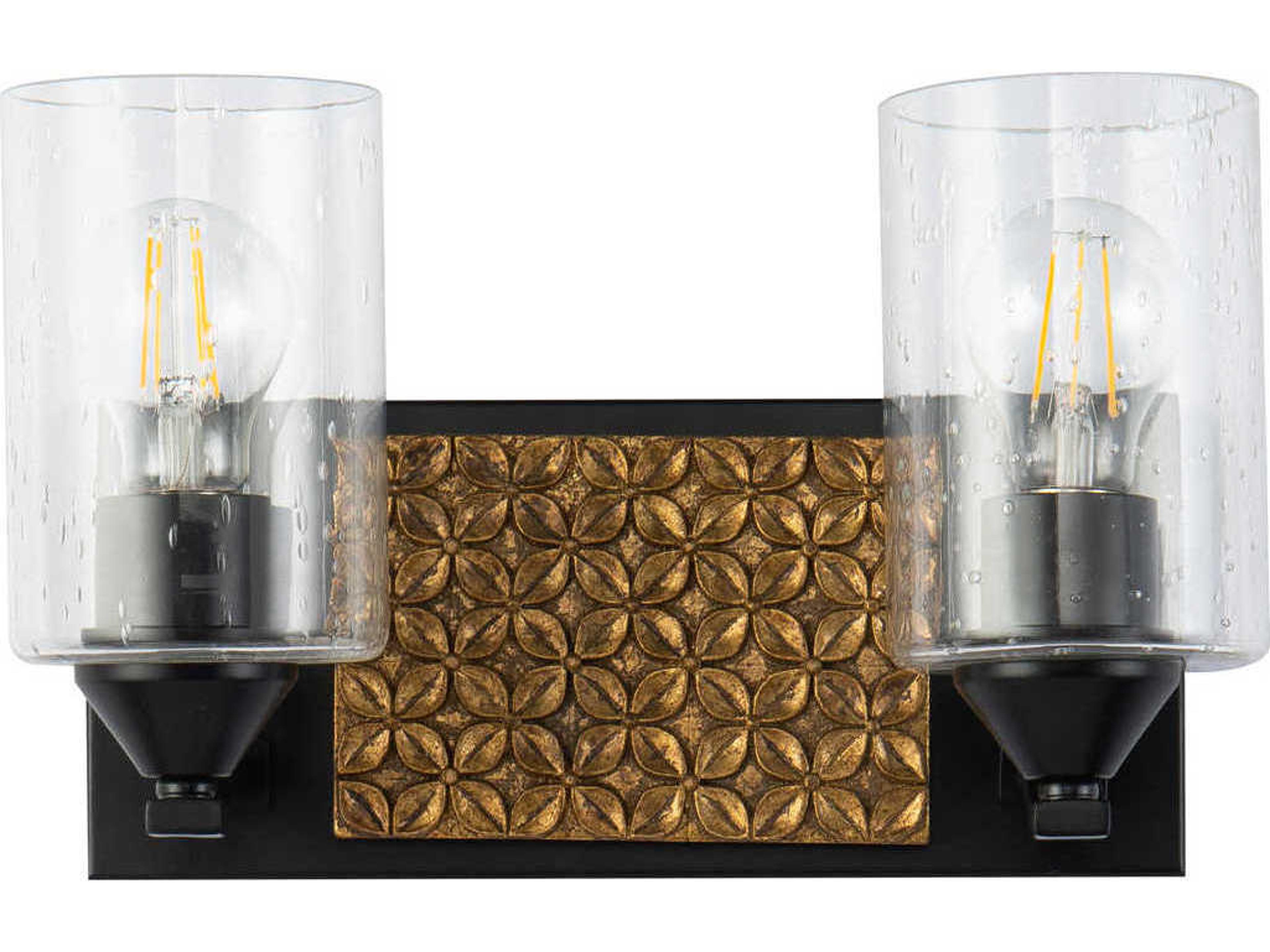Lucas McKearn Arcadia 2-Light Matte Black Antiqued Gold Leaf Glass Vanity Light