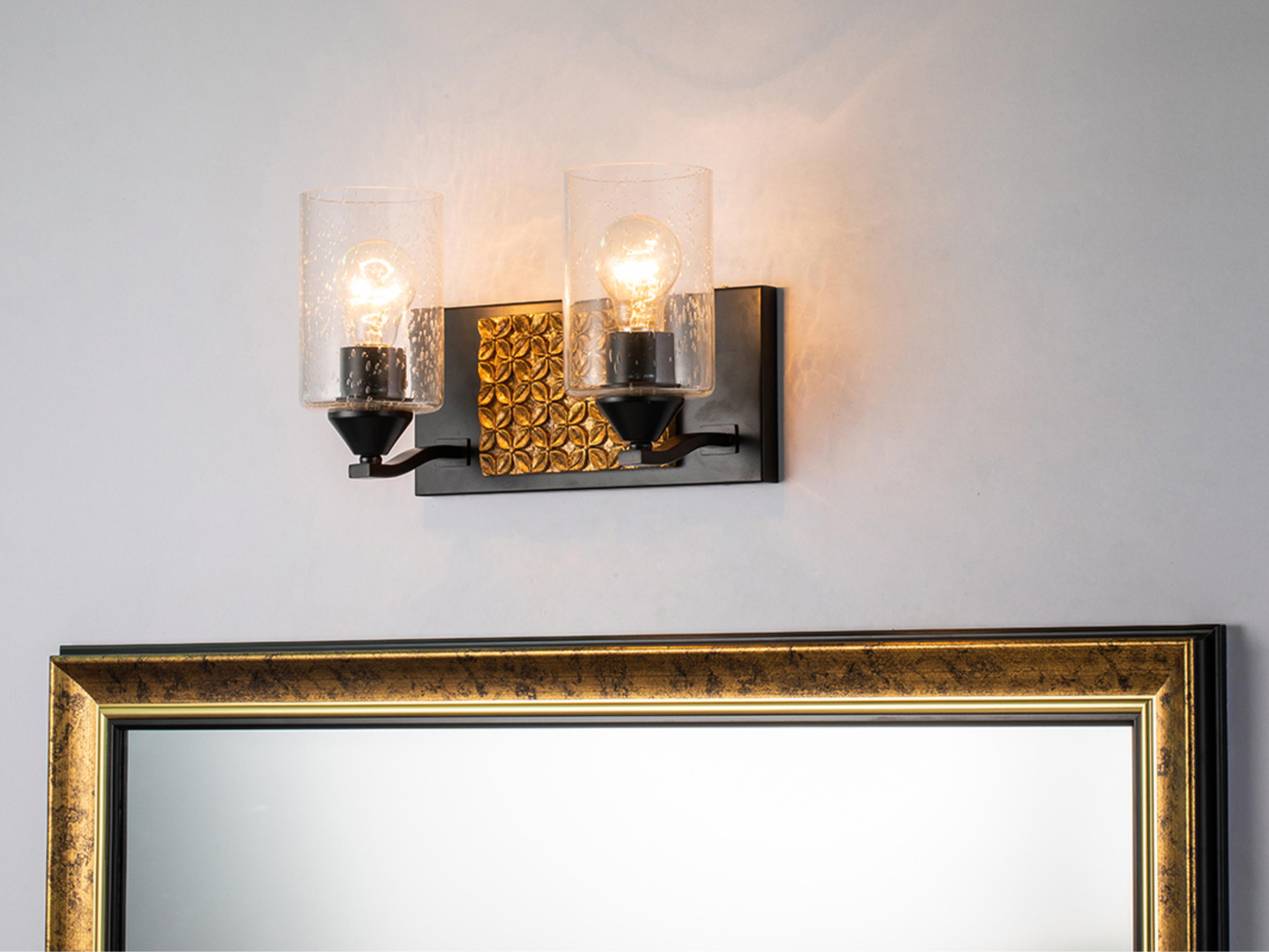 Lucas McKearn Arcadia 2-Light Matte Black Antiqued Gold Leaf Glass Vanity Light