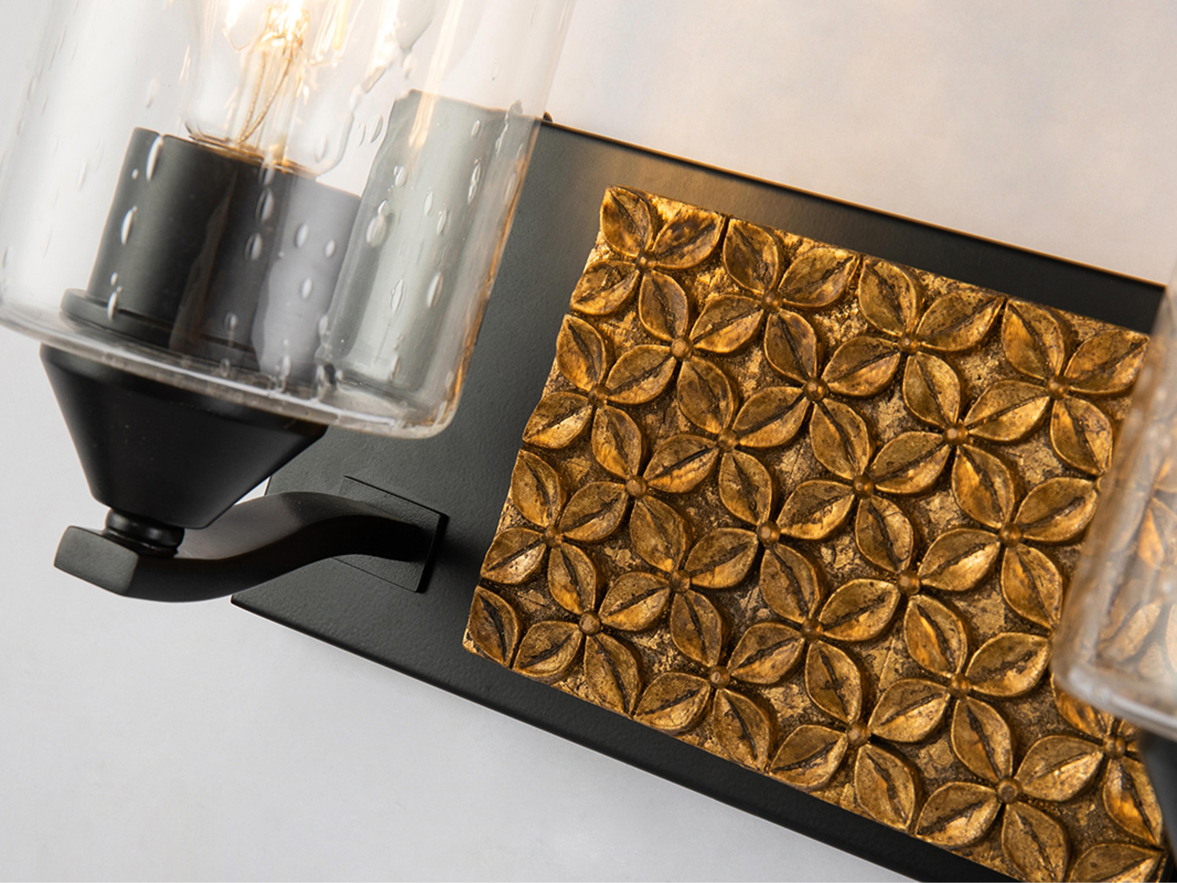 Lucas McKearn Arcadia 2-Light Matte Black Antiqued Gold Leaf Glass Vanity Light