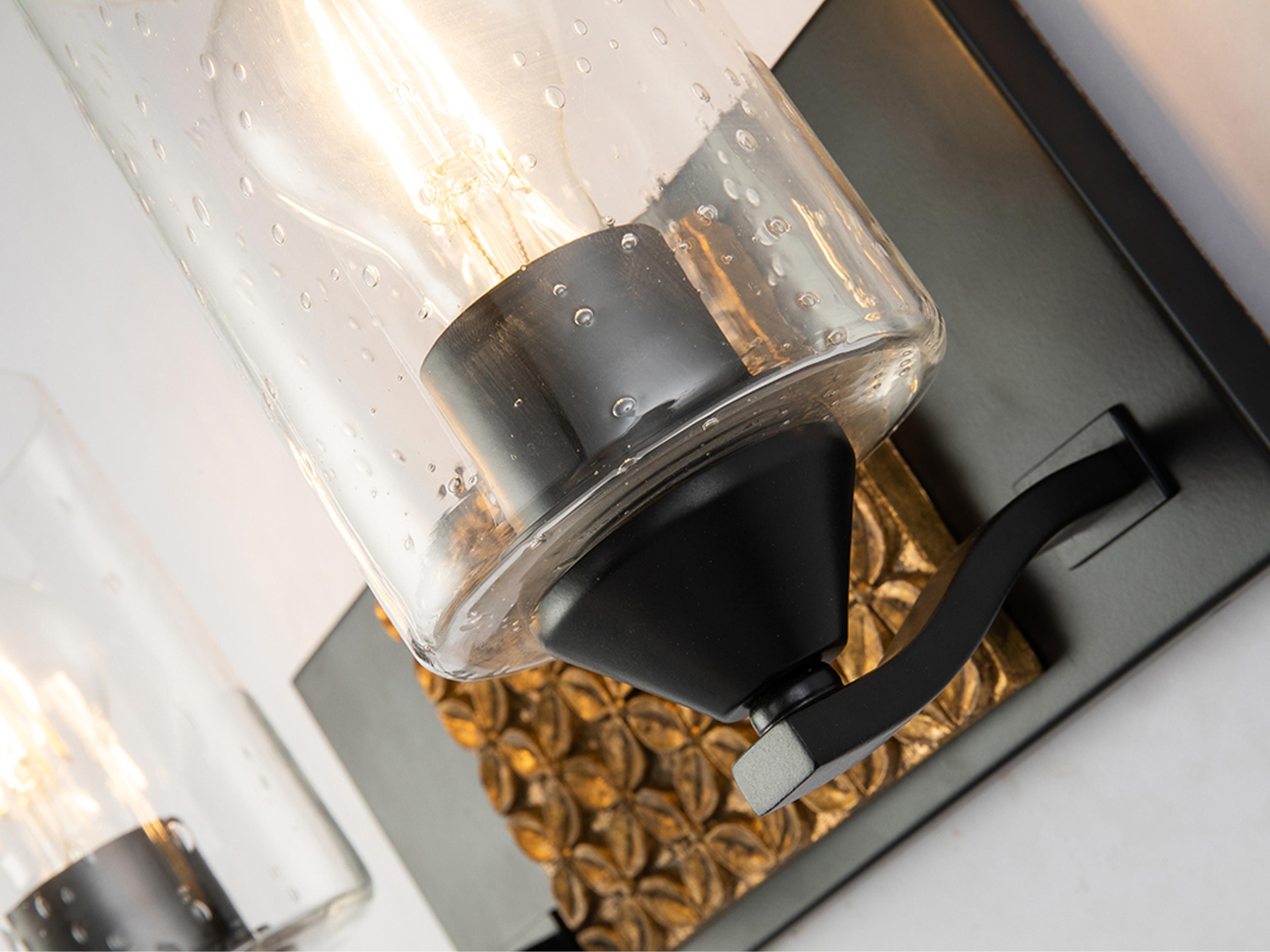 Lucas McKearn Arcadia 2-Light Matte Black Antiqued Gold Leaf Glass Vanity Light