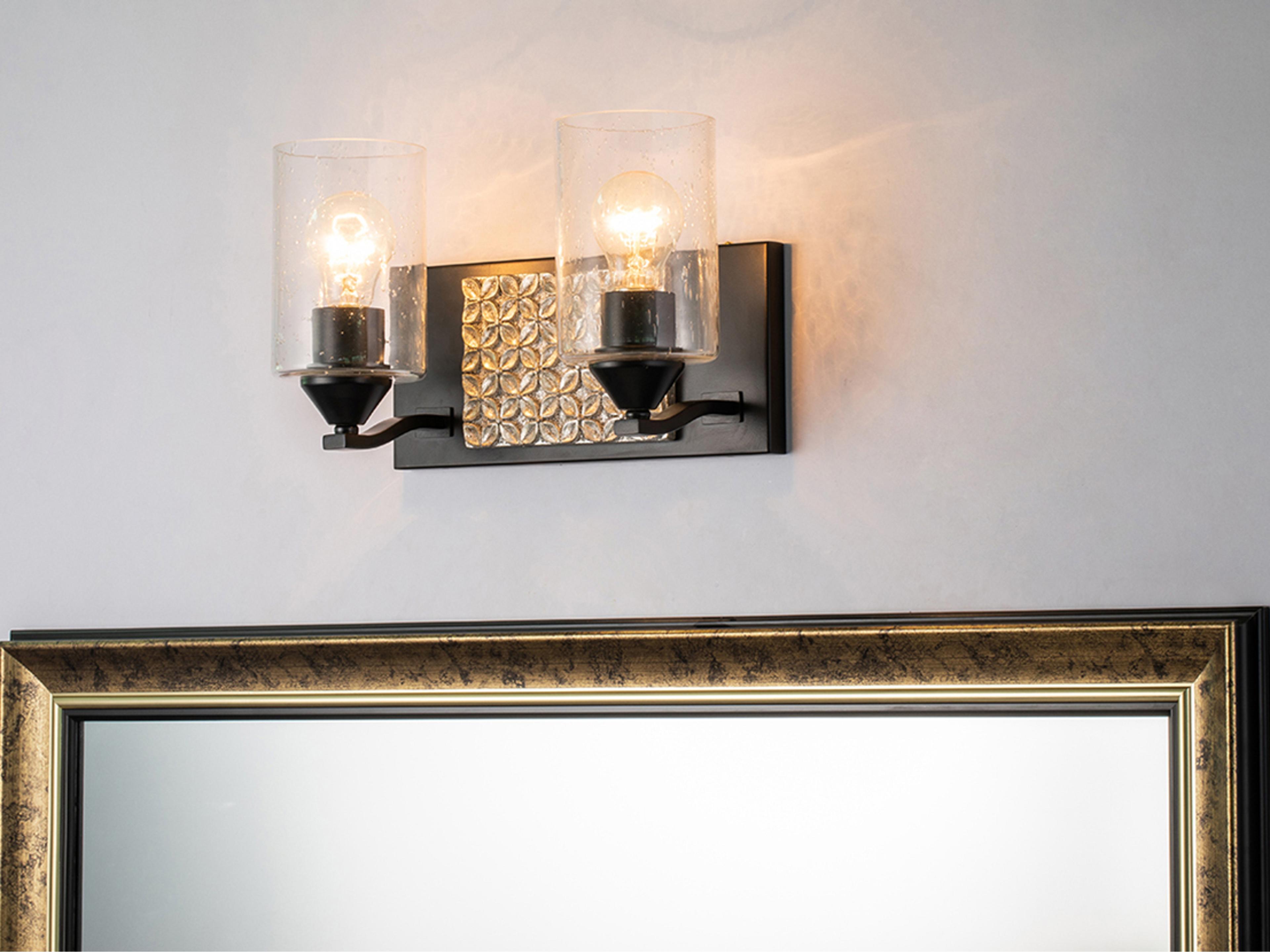 Lucas McKearn Arcadia 2-Light Matte Black Antiqued Silver Leaf Glass Vanity Light