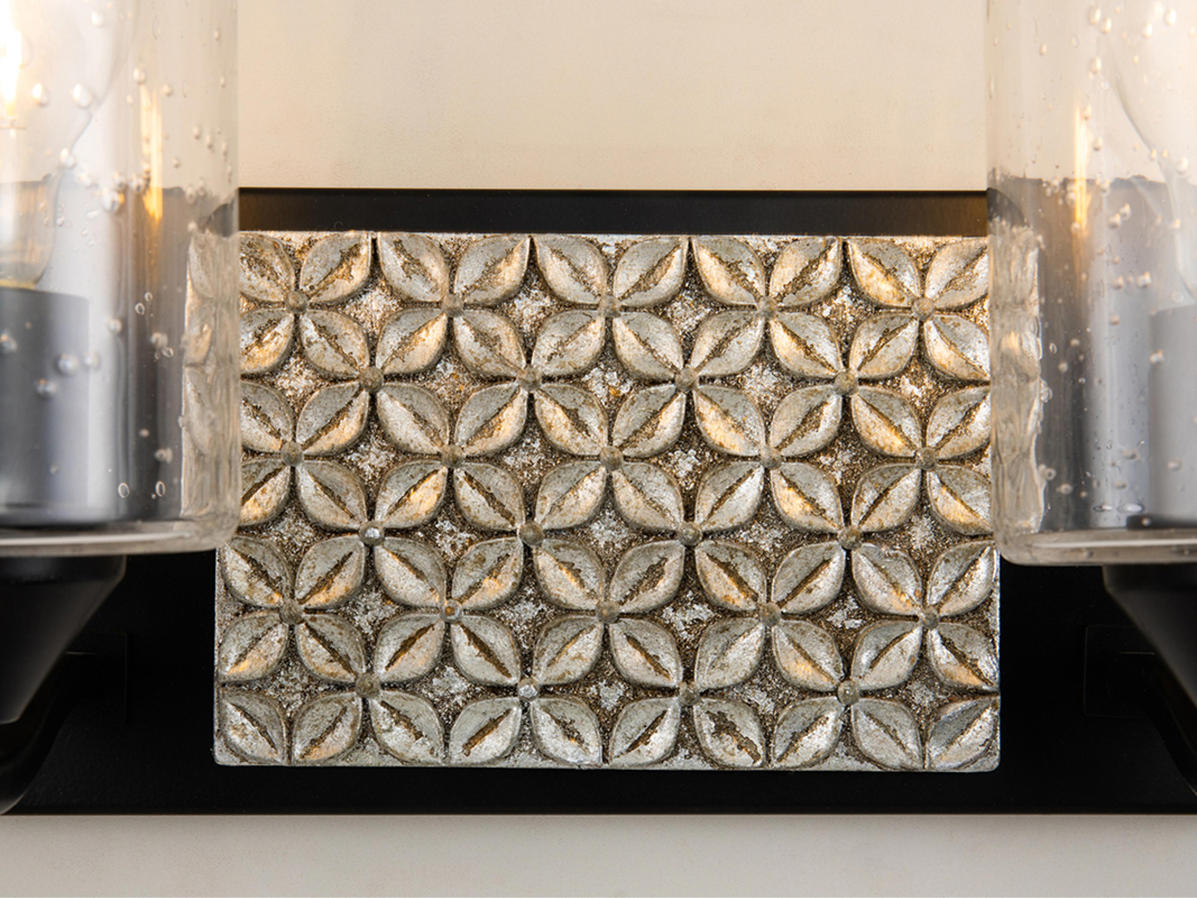 Lucas McKearn Arcadia 2-Light Matte Black Antiqued Silver Leaf Glass Vanity Light