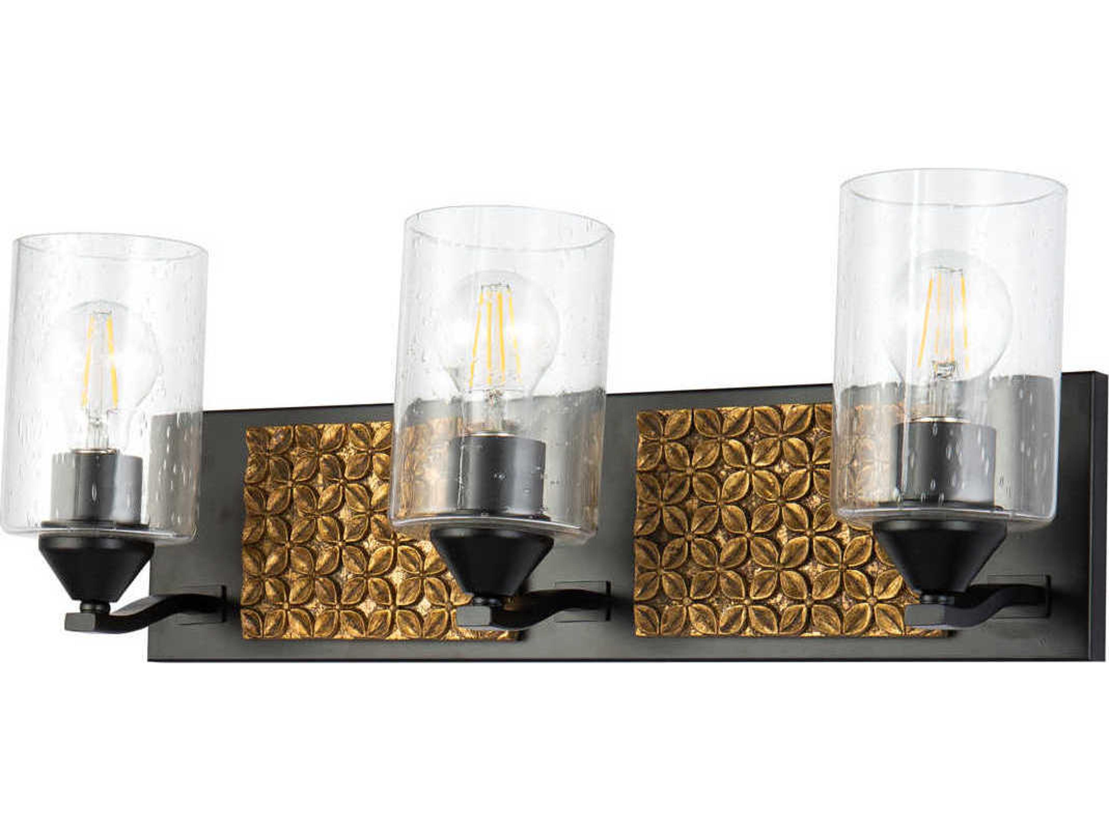 Lucas McKearn Arcadia 3-Light Matte Black Antiqued Gold Leaf Glass Vanity Light