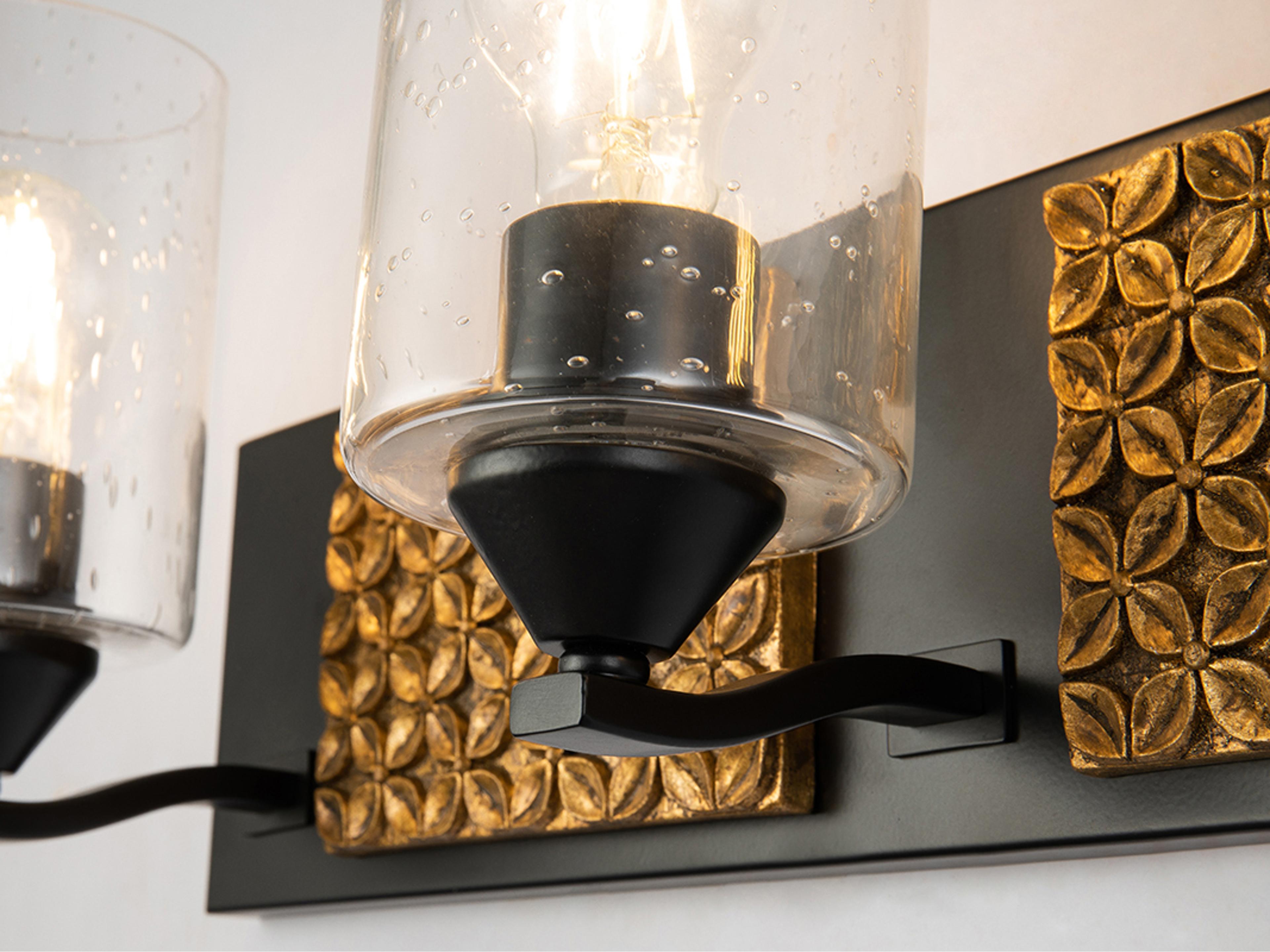 Lucas McKearn Arcadia 3-Light Matte Black Antiqued Gold Leaf Glass Vanity Light