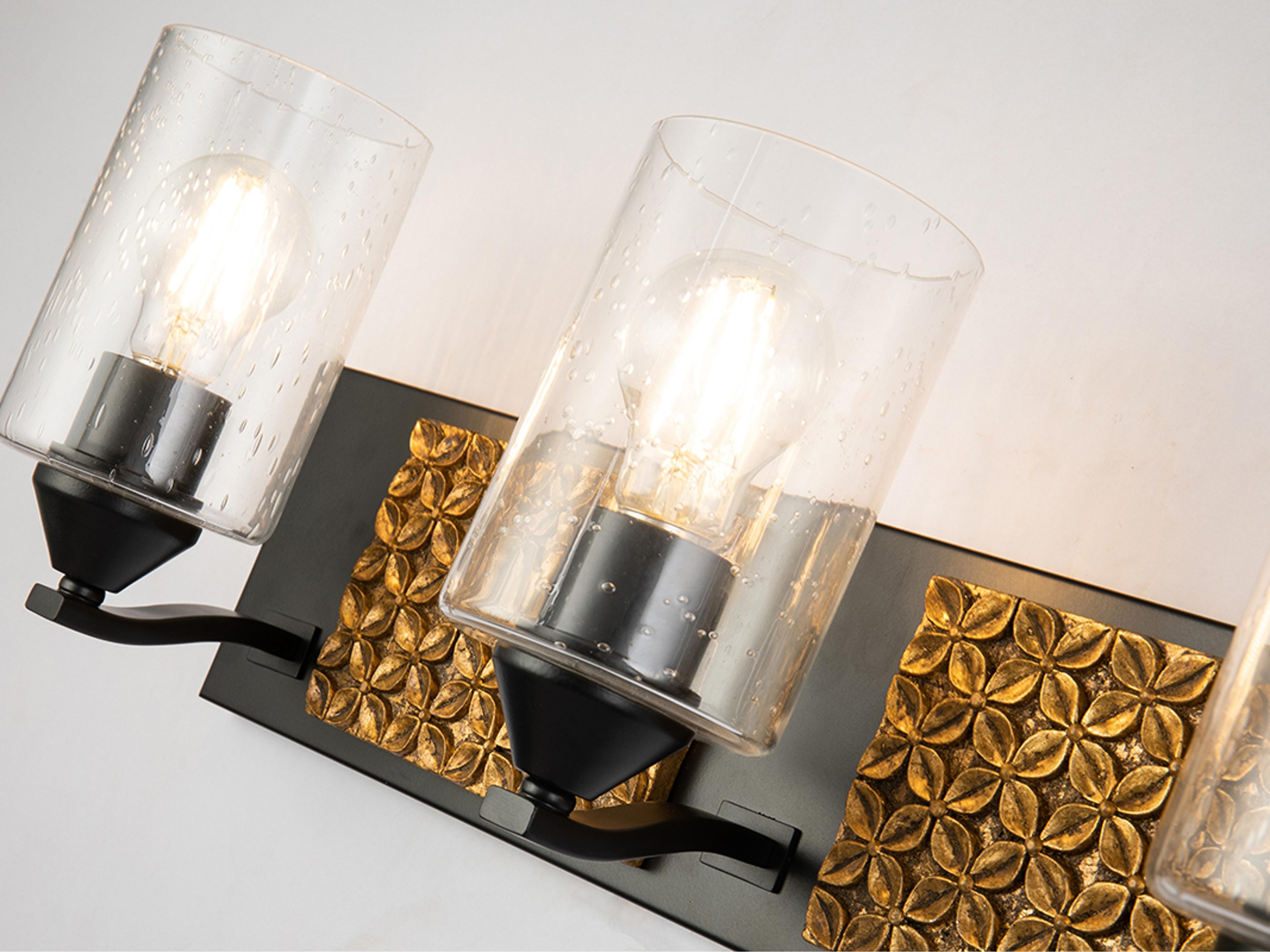 Lucas McKearn Arcadia 3-Light Matte Black Antiqued Gold Leaf Glass Vanity Light