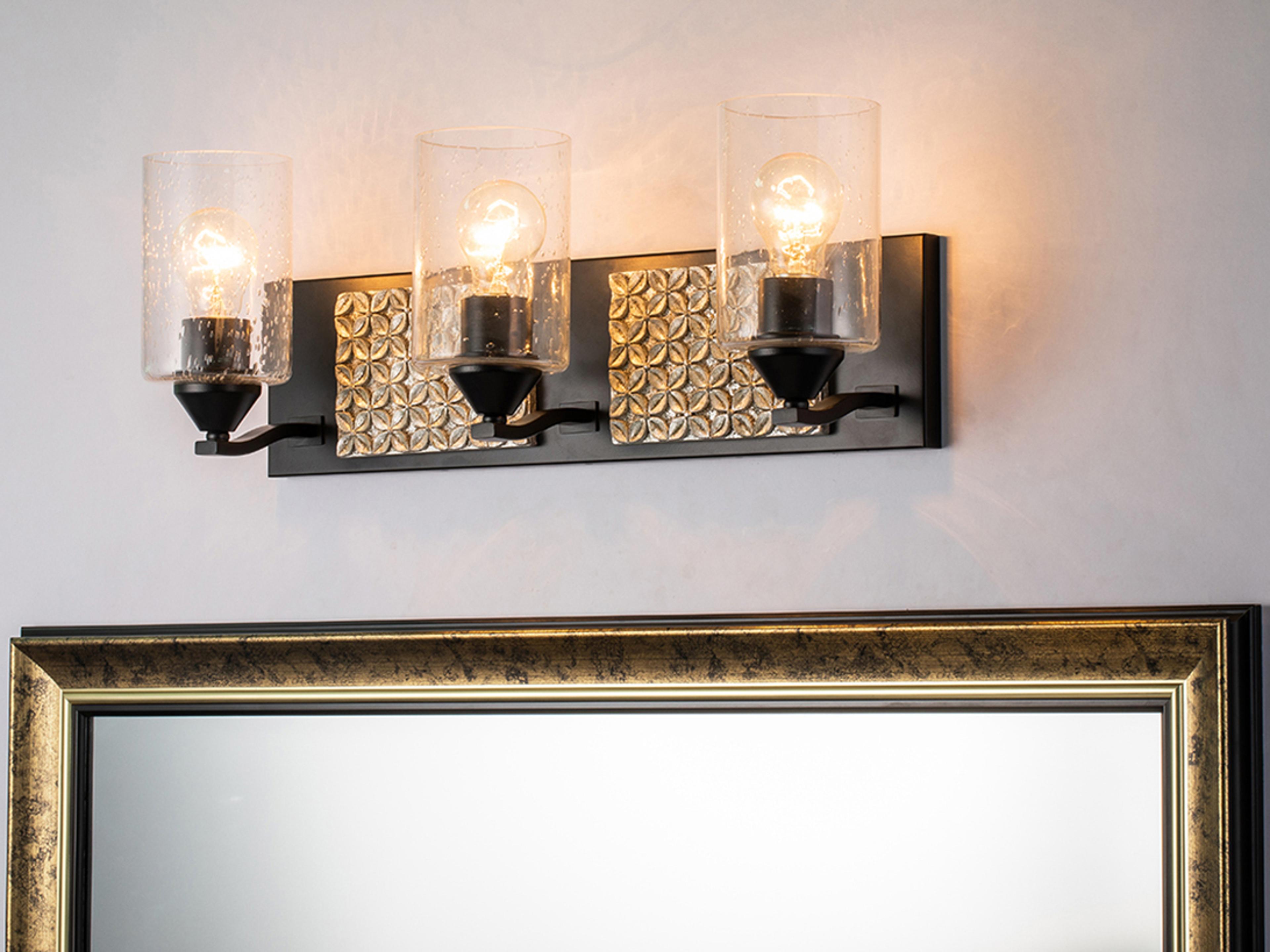 Lucas McKearn Arcadia 3-Light Matte Black Antiqued Silver Leaf Glass Vanity Light