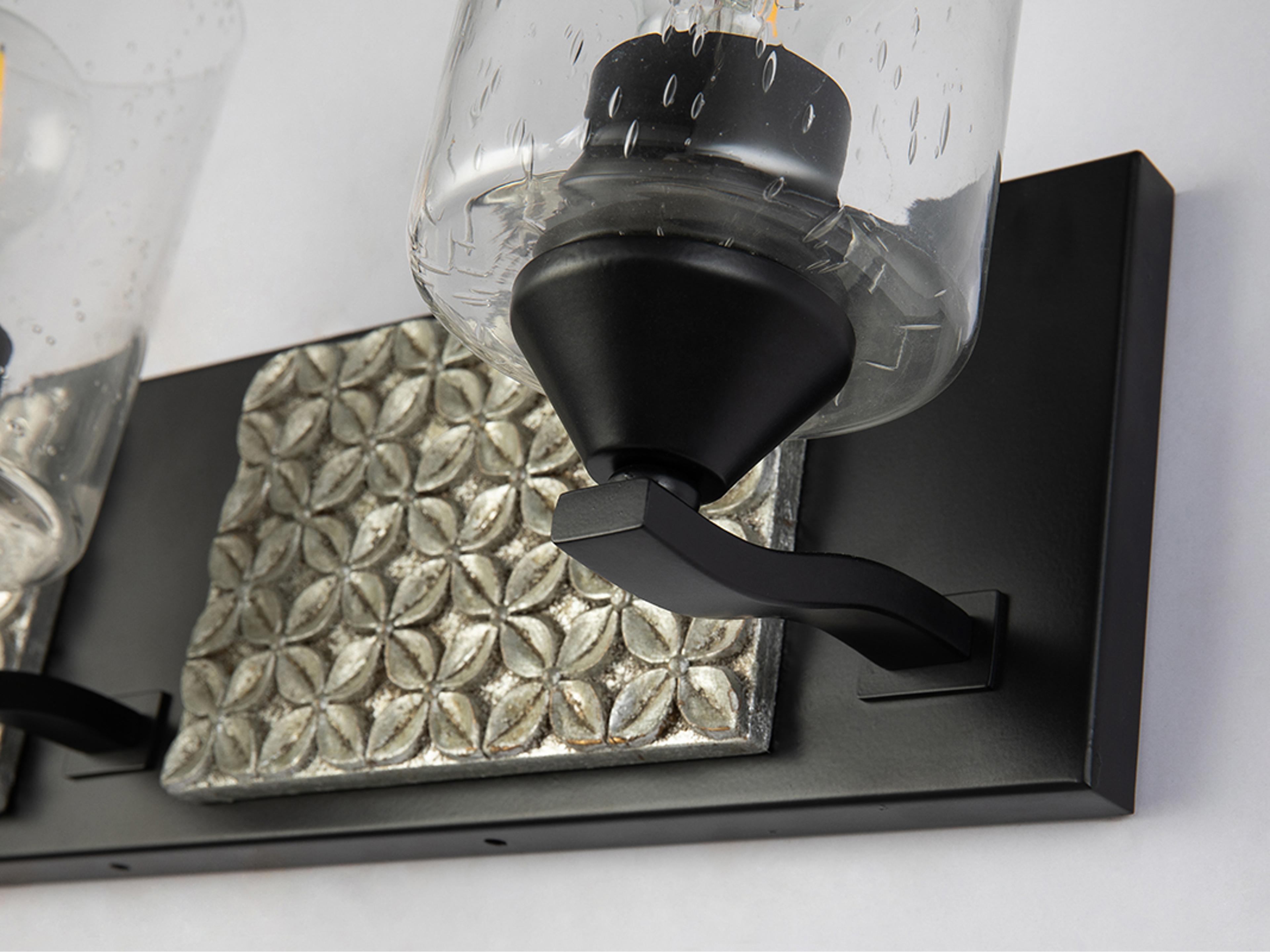 Lucas McKearn Arcadia 3-Light Matte Black Antiqued Silver Leaf Glass Vanity Light