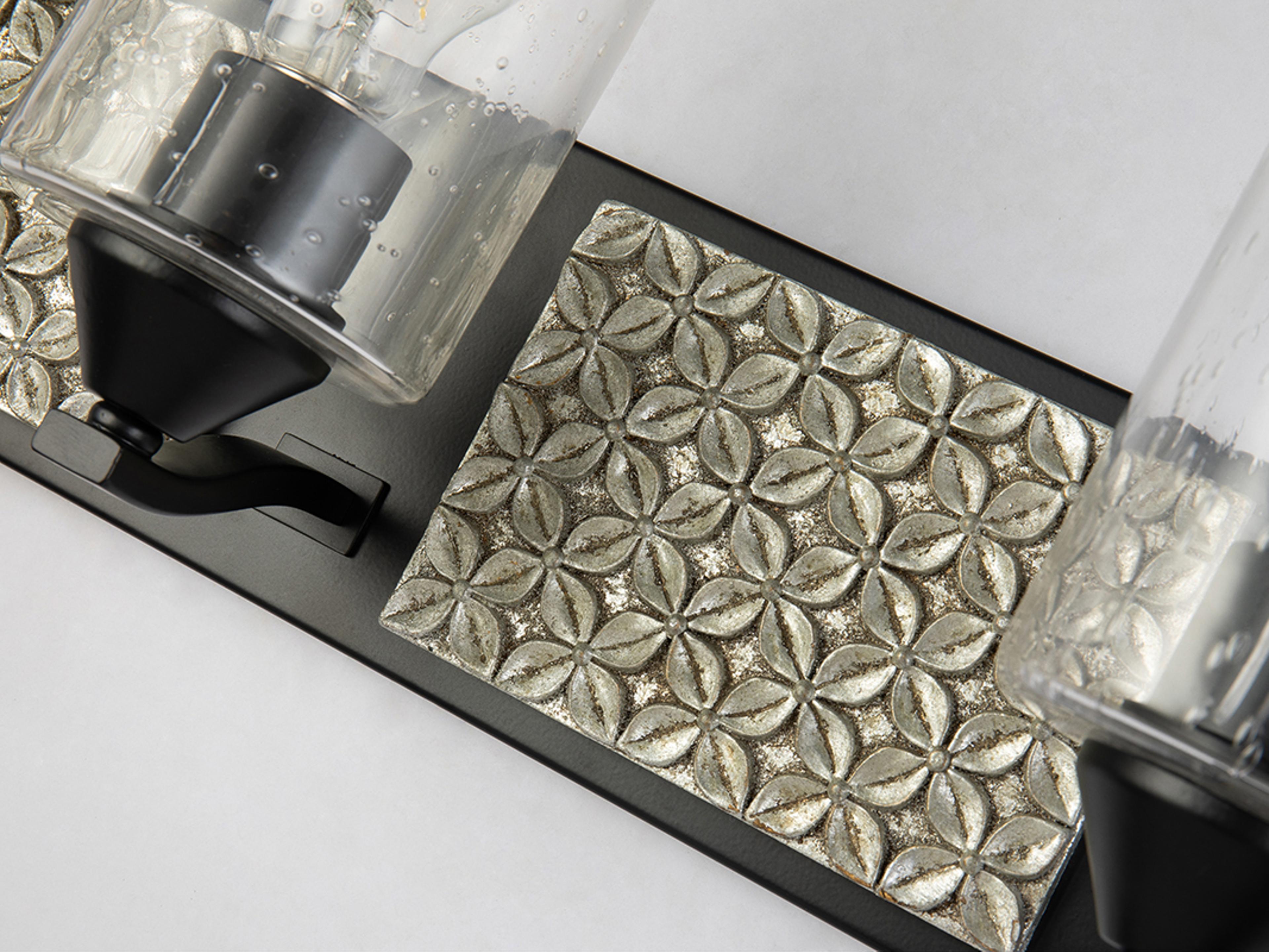 Lucas McKearn Arcadia 3-Light Matte Black Antiqued Silver Leaf Glass Vanity Light