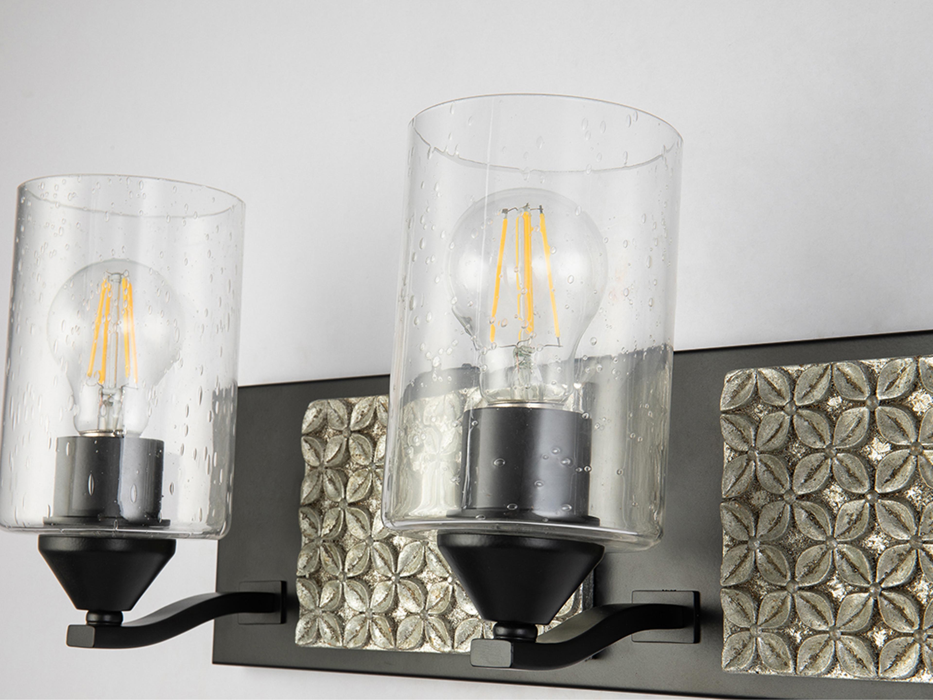 Lucas McKearn Arcadia 3-Light Matte Black Antiqued Silver Leaf Glass Vanity Light