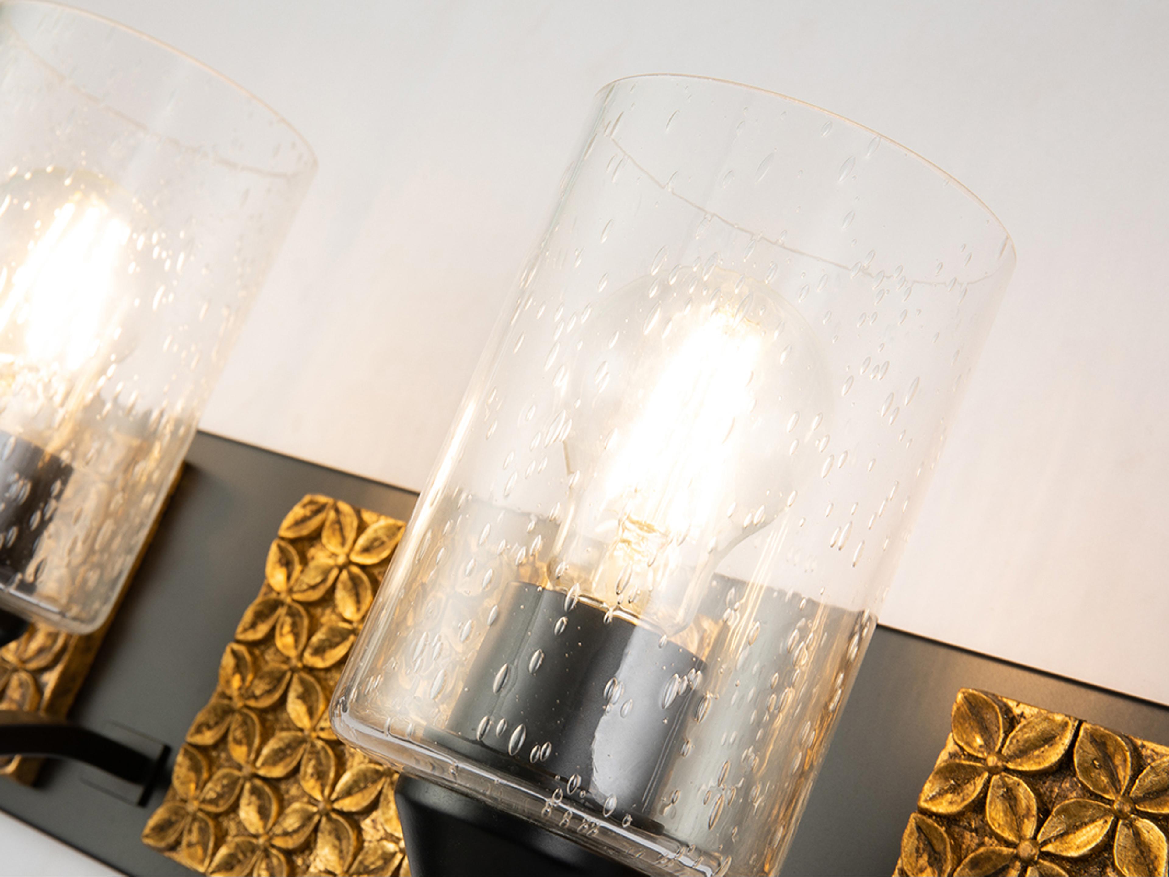 Lucas McKearn Arcadia 4-Light Matte Black Antiqued Gold Leaf Glass Vanity Light