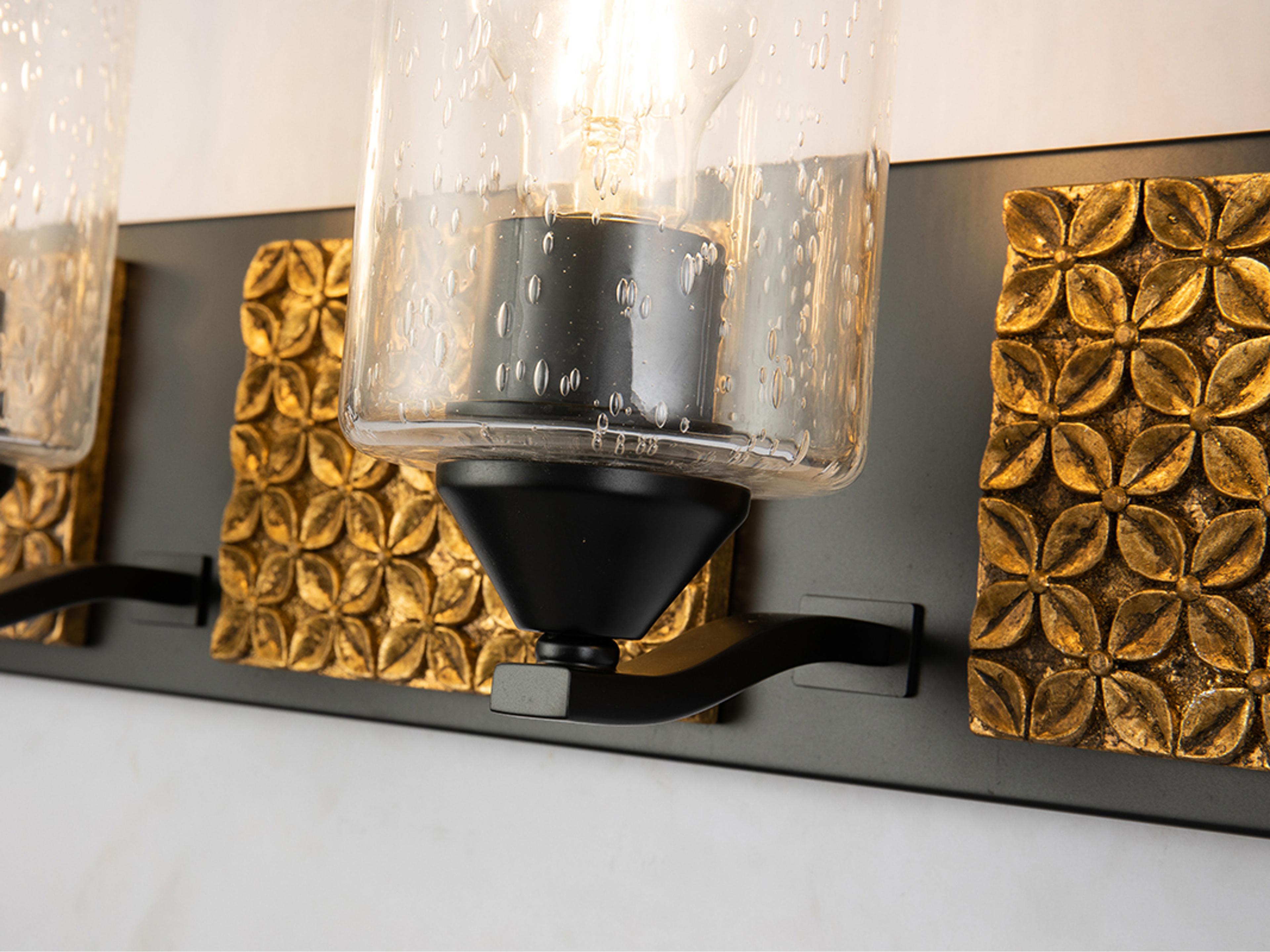 Lucas McKearn Arcadia 4-Light Matte Black Antiqued Gold Leaf Glass Vanity Light