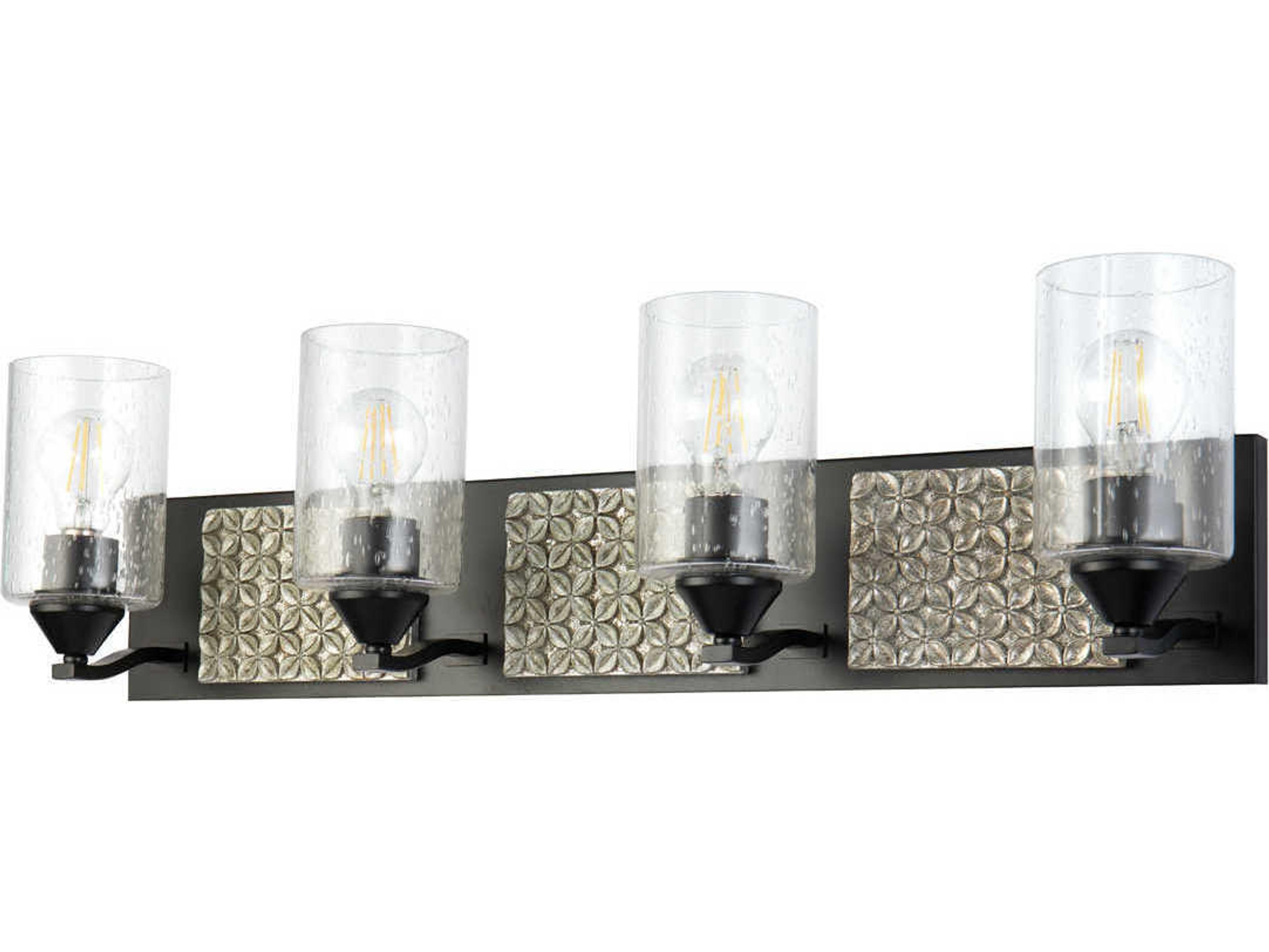 Lucas McKearn Arcadia 4-Light Matte Black Antiqued Silver Leaf Glass Vanity Light
