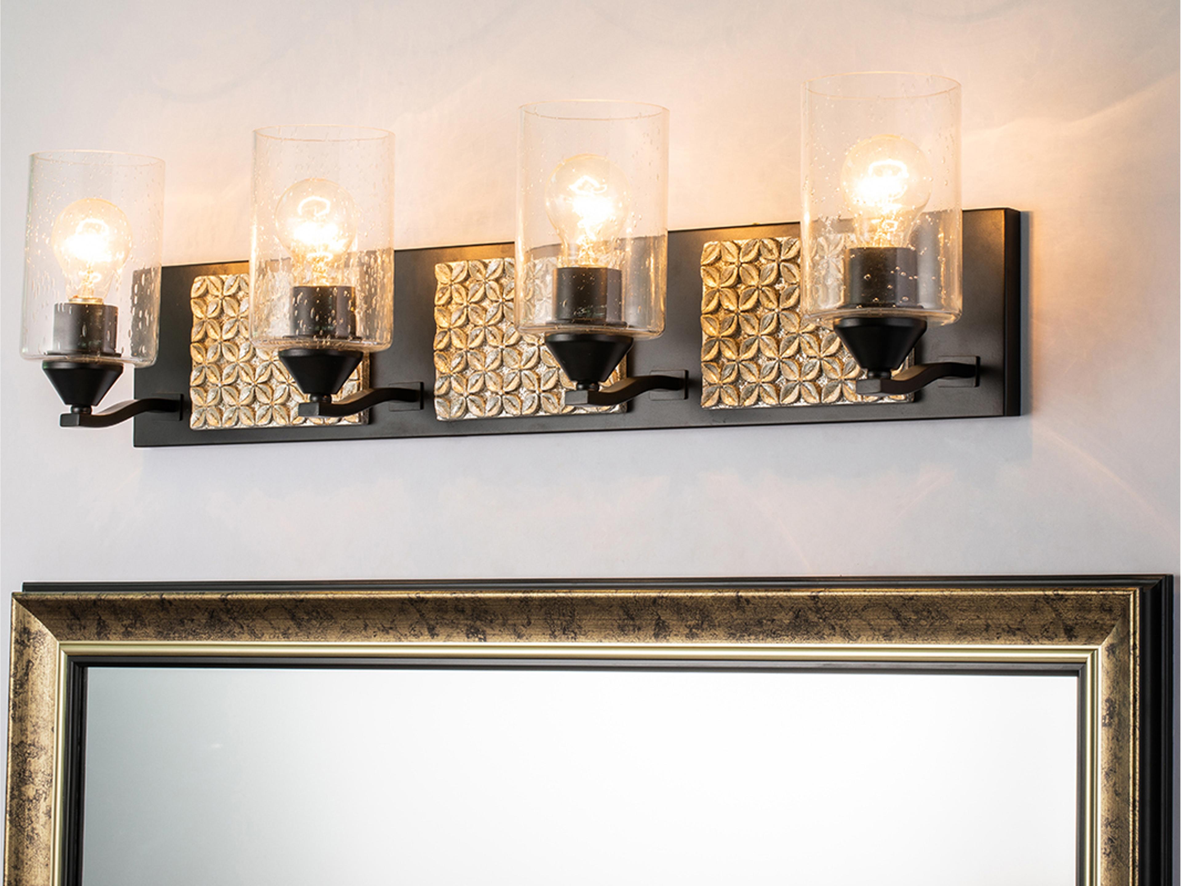 Lucas McKearn Arcadia 4-Light Matte Black Antiqued Silver Leaf Glass Vanity Light