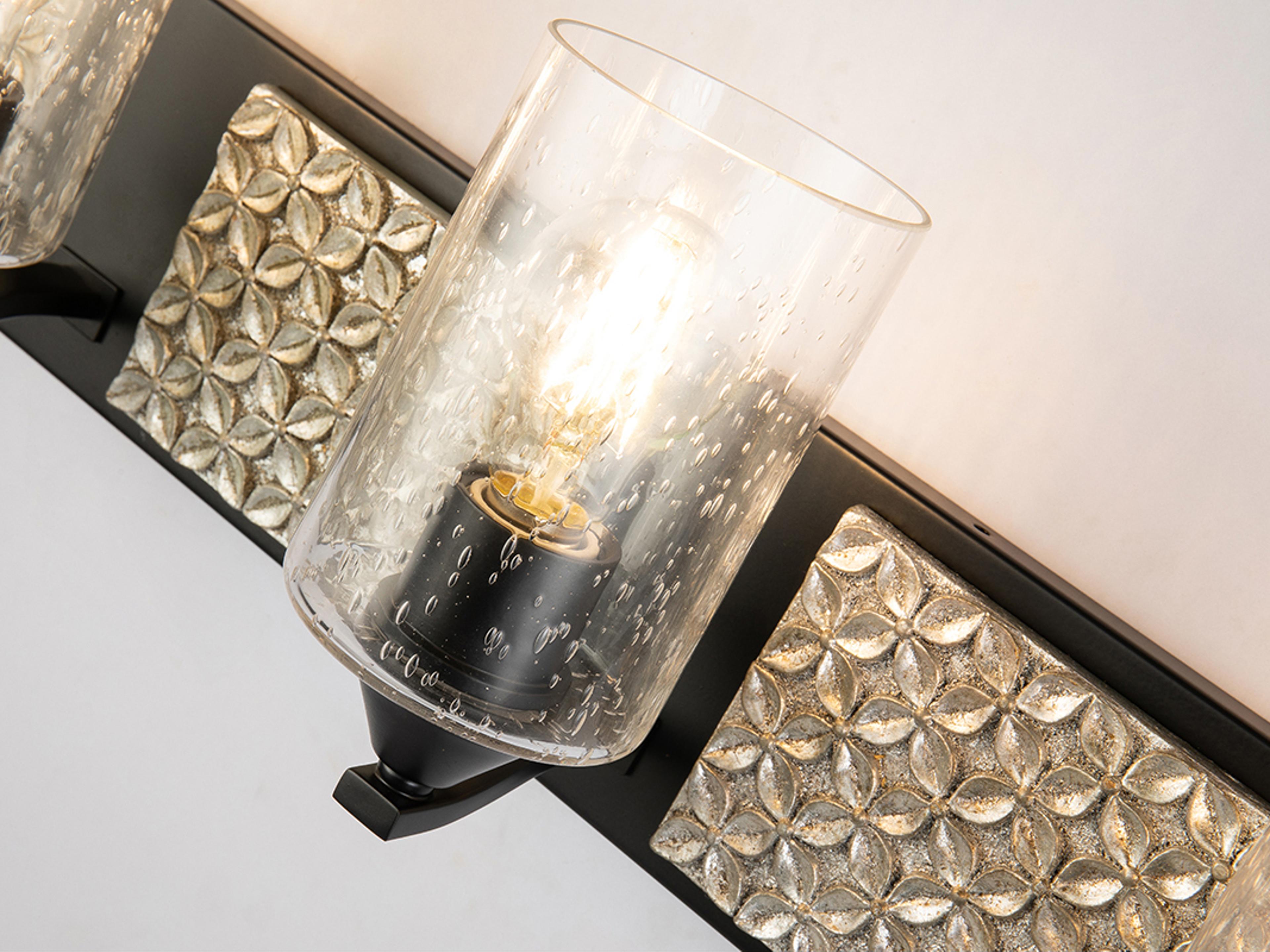 Lucas McKearn Arcadia 4-Light Matte Black Antiqued Silver Leaf Glass Vanity Light