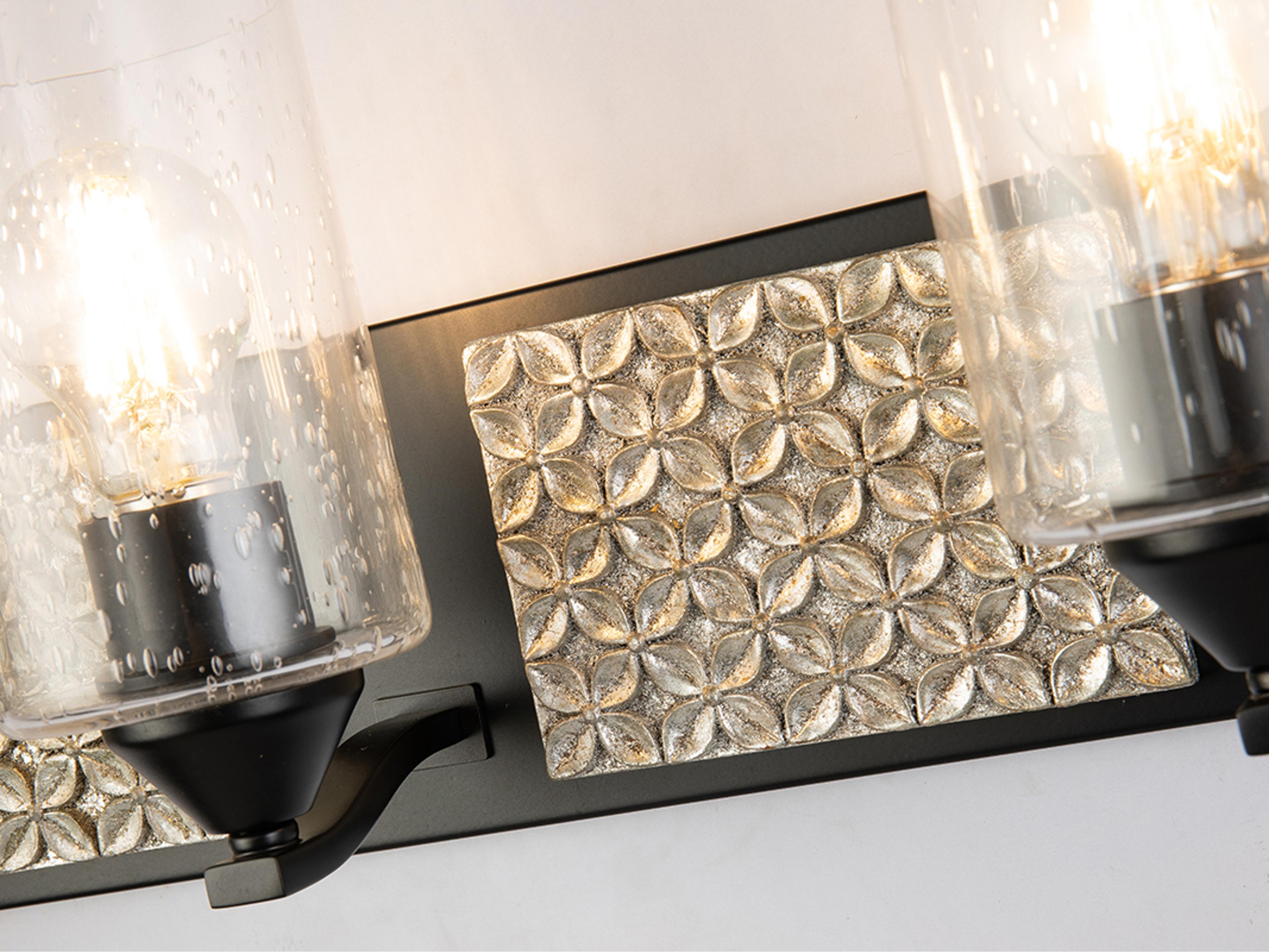 Lucas McKearn Arcadia 4-Light Matte Black Antiqued Silver Leaf Glass Vanity Light