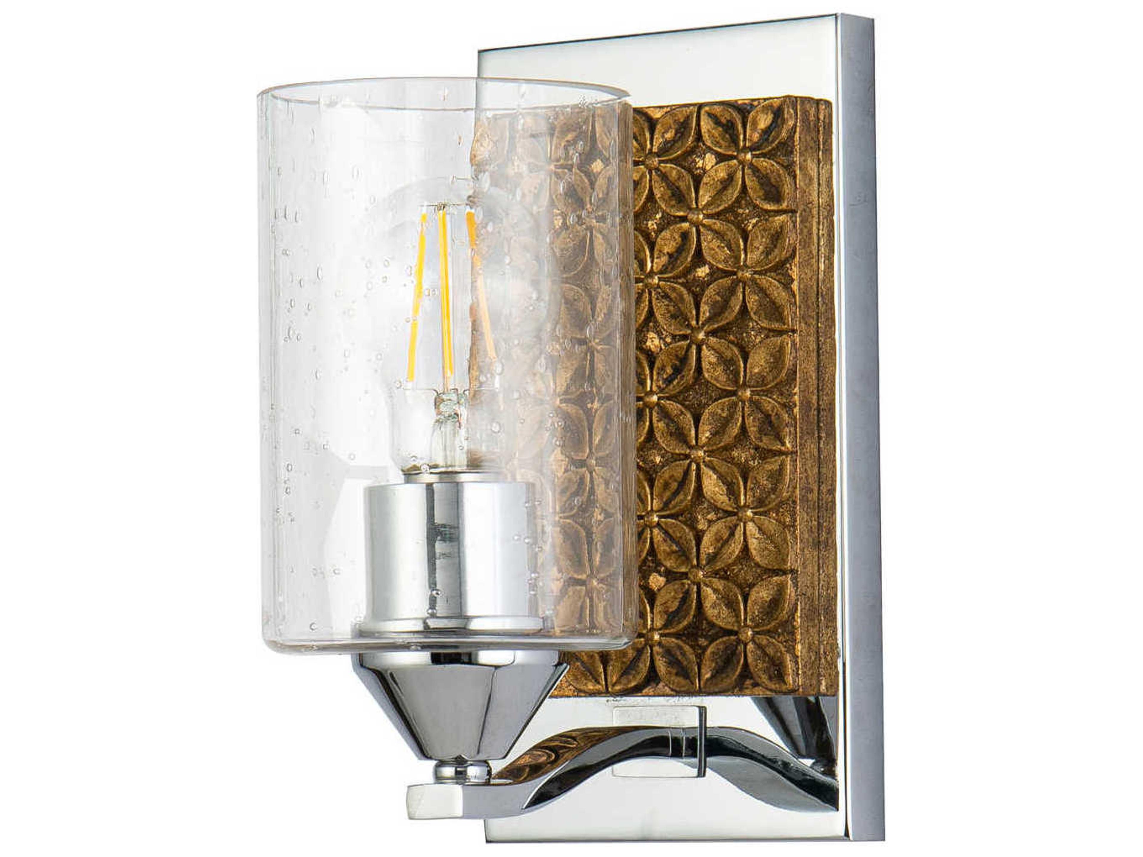 Lucas McKearn Arcadia 1-Light Polished Chrome Antiqued Gold Leaf Glass Wall Sconce