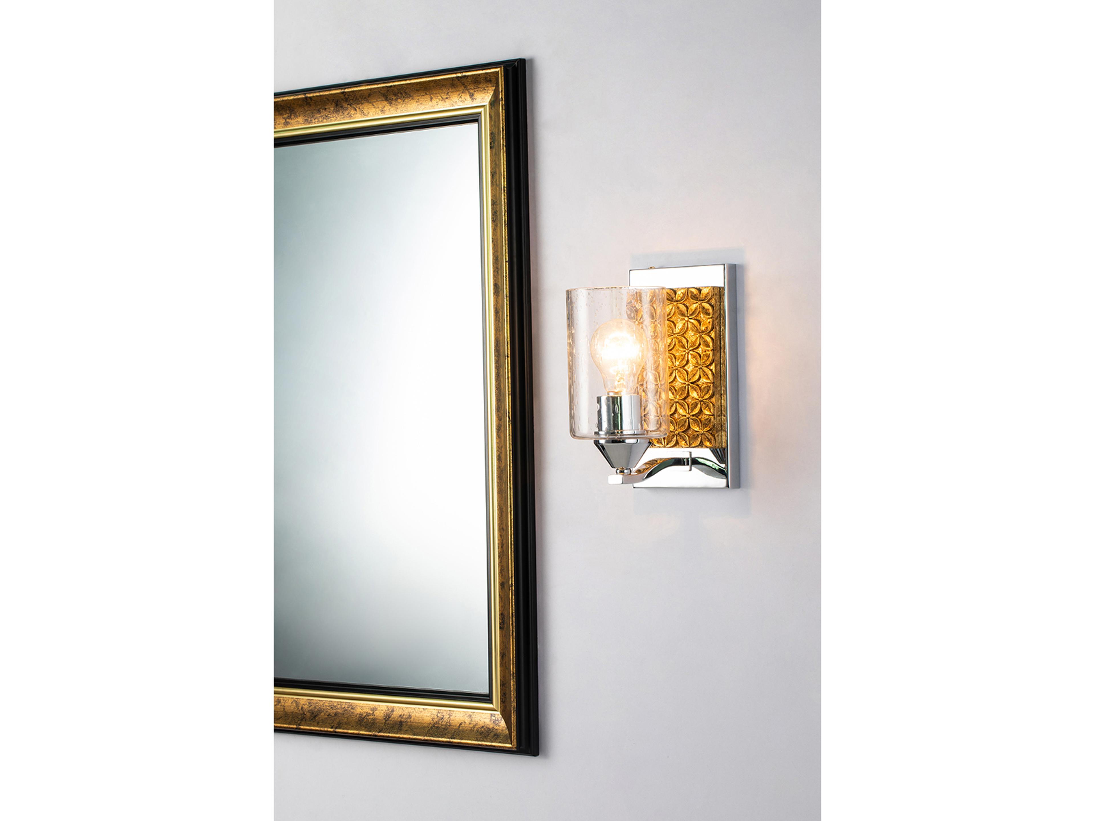 Lucas McKearn Arcadia 1-Light Polished Chrome Antiqued Gold Leaf Glass Wall Sconce