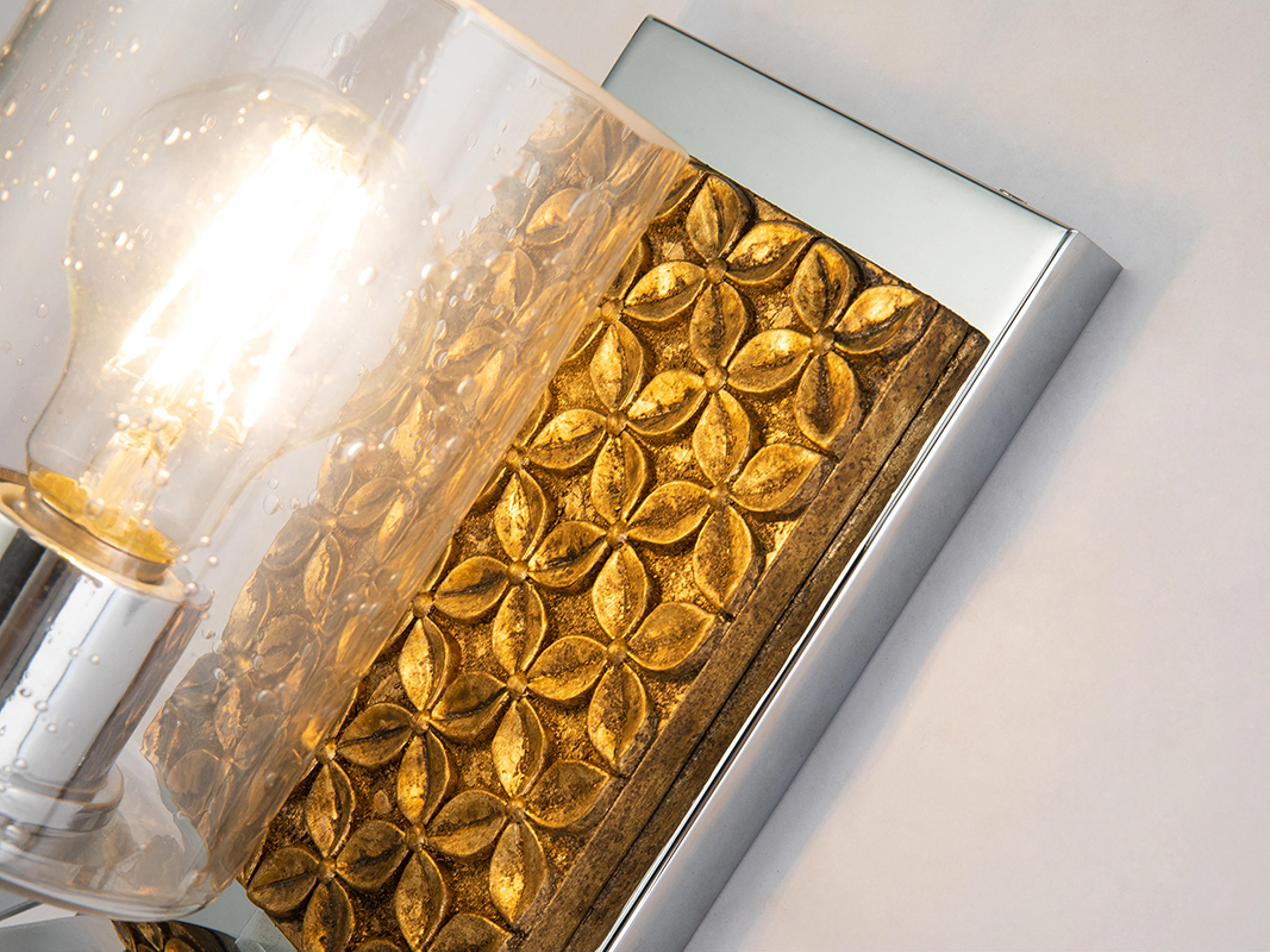 Lucas McKearn Arcadia 1-Light Polished Chrome Antiqued Gold Leaf Glass Wall Sconce