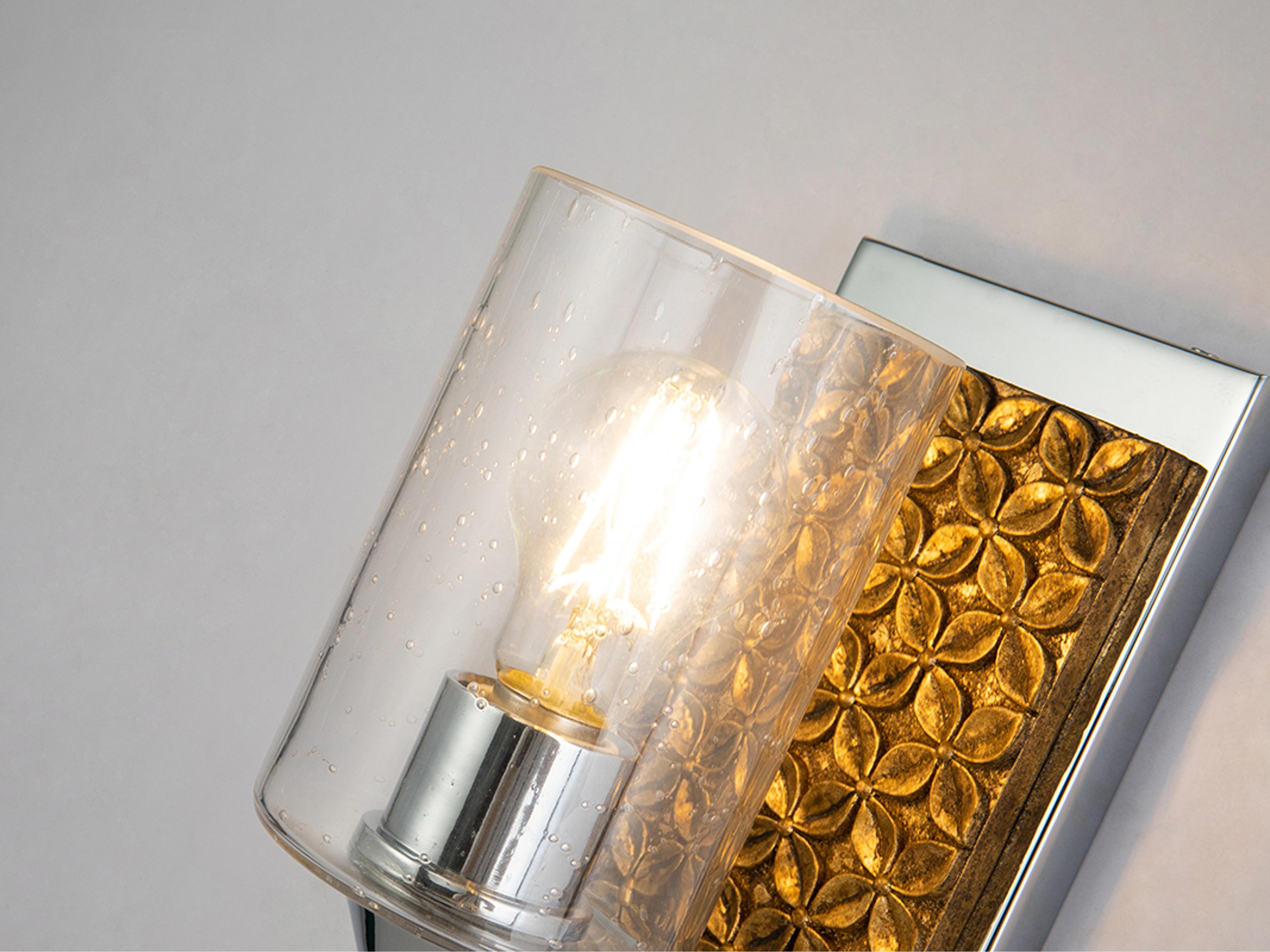 Lucas McKearn Arcadia 1-Light Polished Chrome Antiqued Gold Leaf Glass Wall Sconce