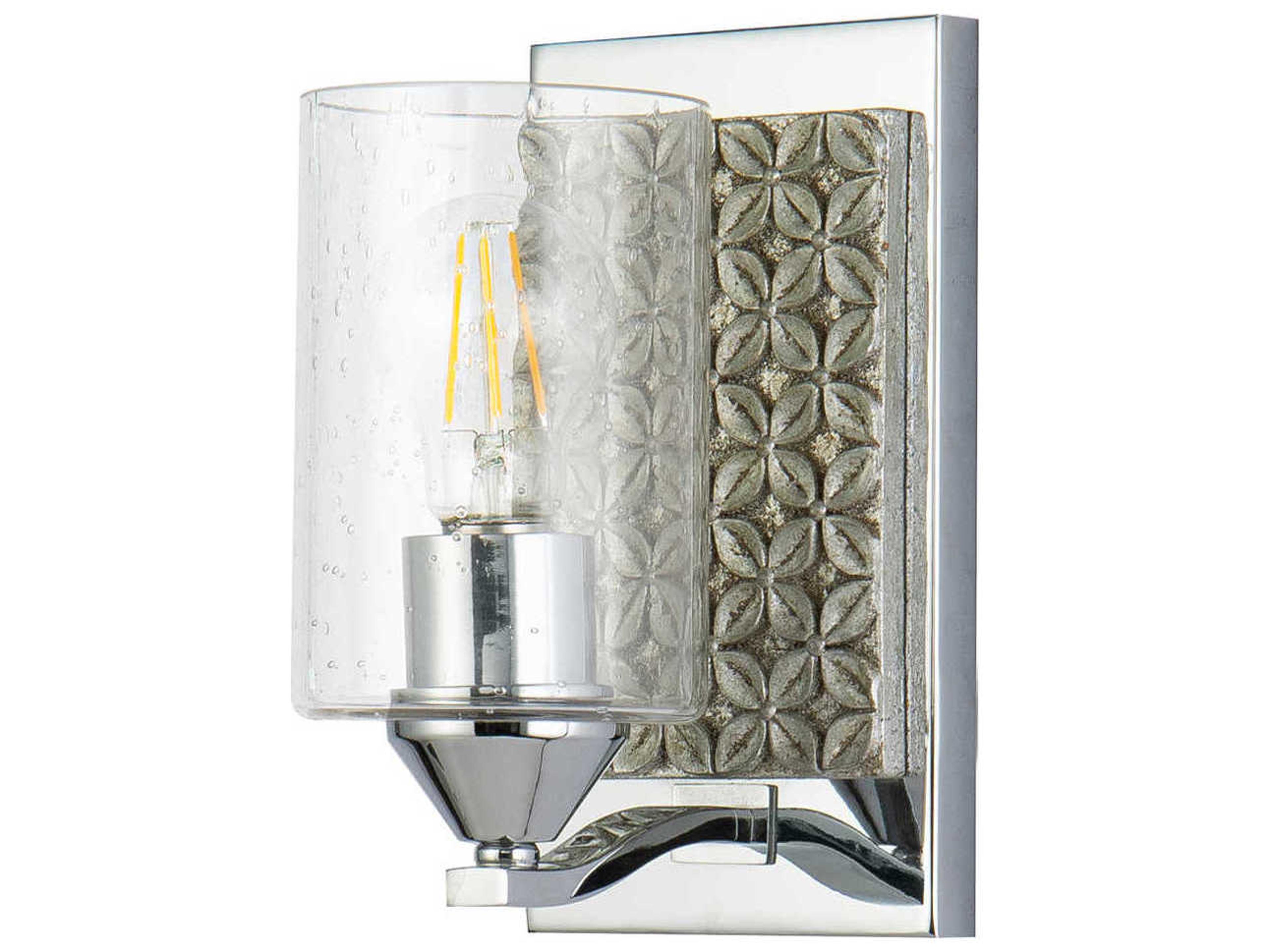 Lucas McKearn Arcadia 1-Light Polished Chrome Antiqued Silver Leaf Glass Wall Sconce
