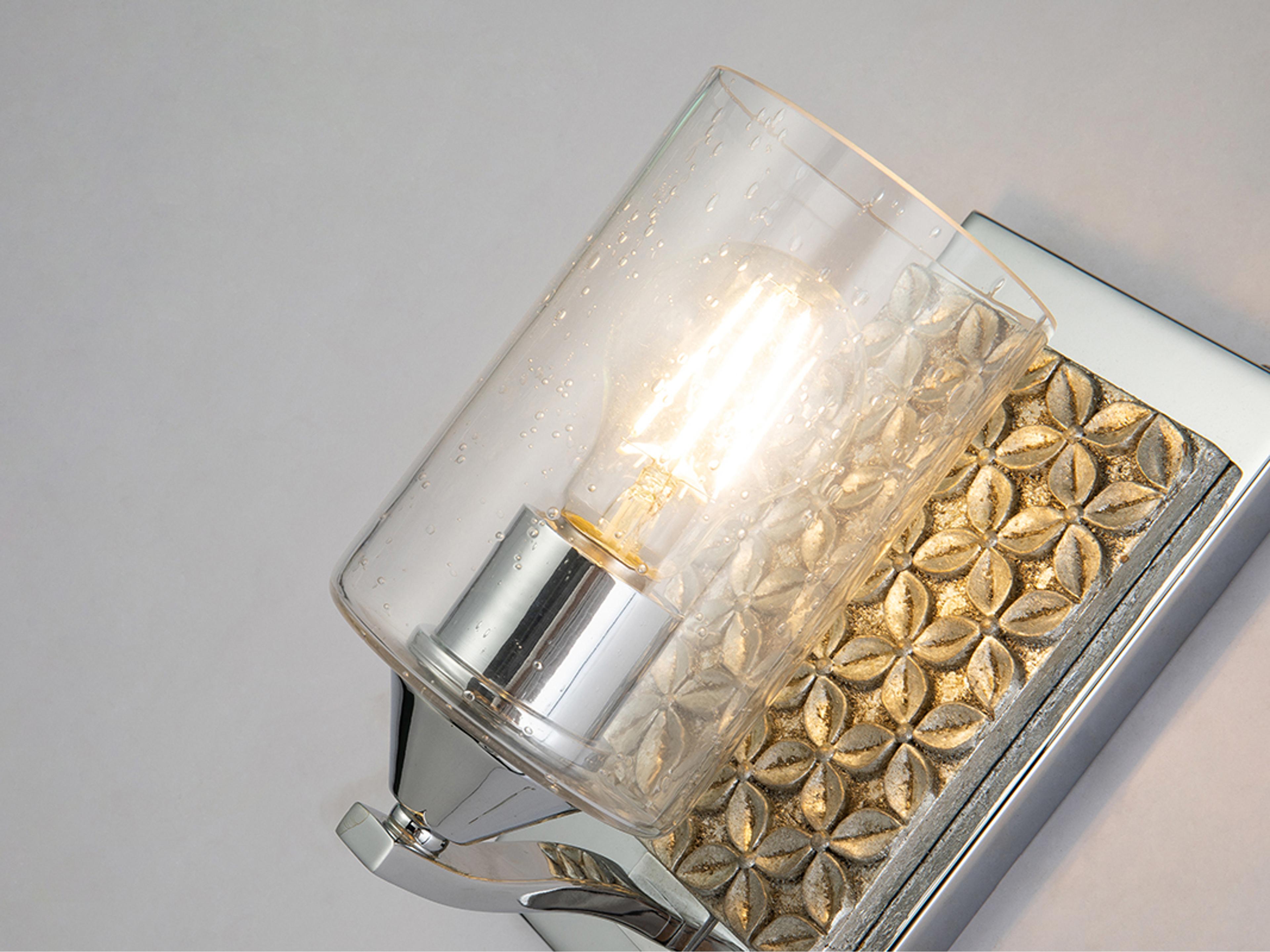 Lucas McKearn Arcadia 1-Light Polished Chrome Antiqued Silver Leaf Glass Wall Sconce