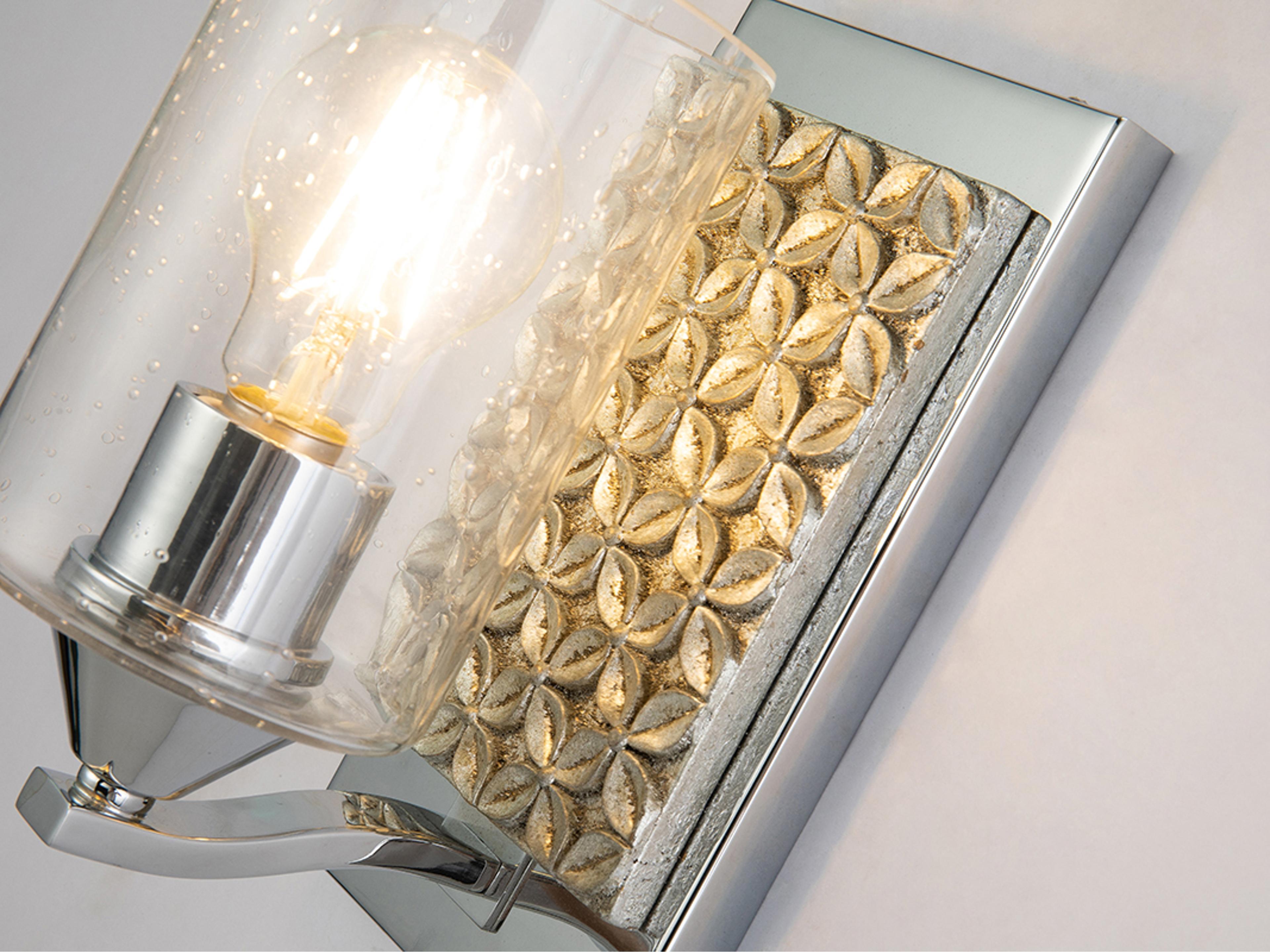 Lucas McKearn Arcadia 1-Light Polished Chrome Antiqued Silver Leaf Glass Wall Sconce