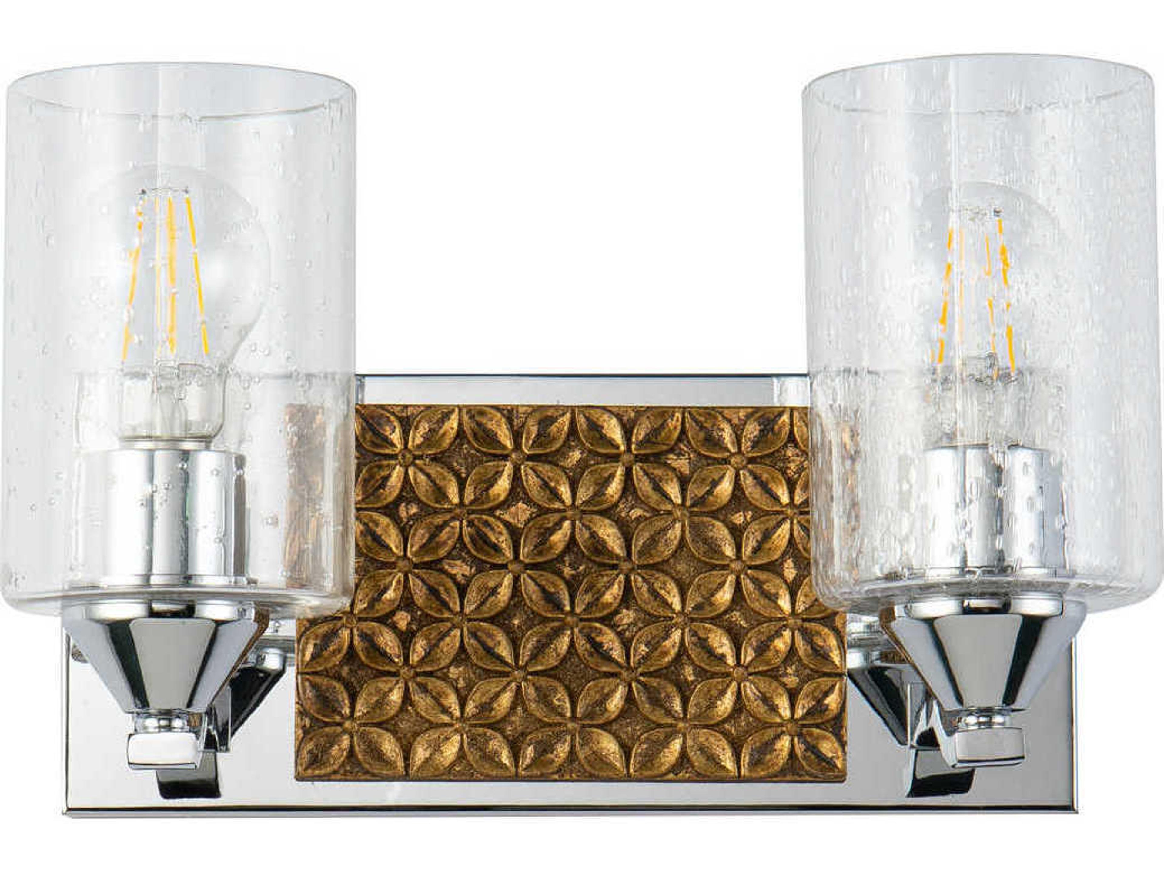 Lucas McKearn Arcadia 2-Light Polished Chrome Antiqued Gold Leaf Glass Vanity Light