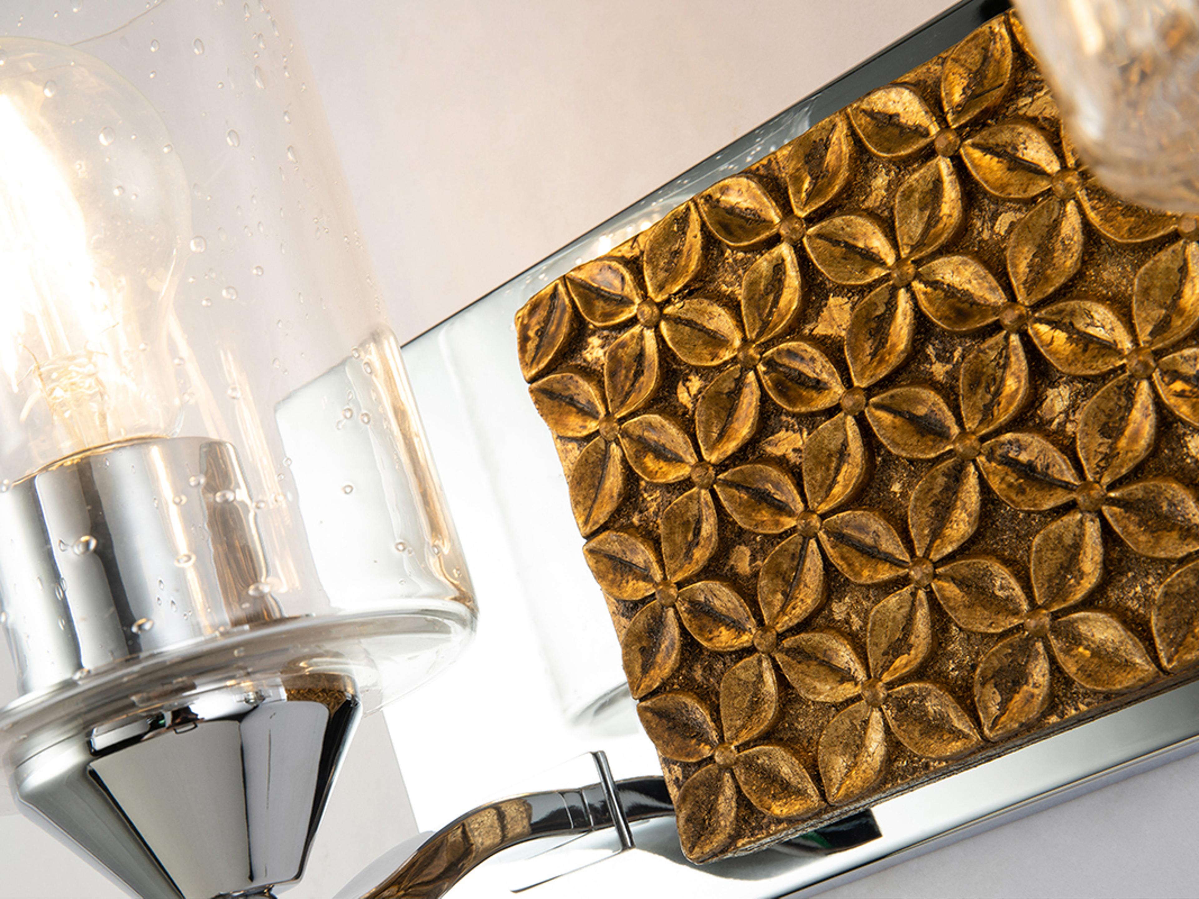 Lucas McKearn Arcadia 2-Light Polished Chrome Antiqued Gold Leaf Glass Vanity Light