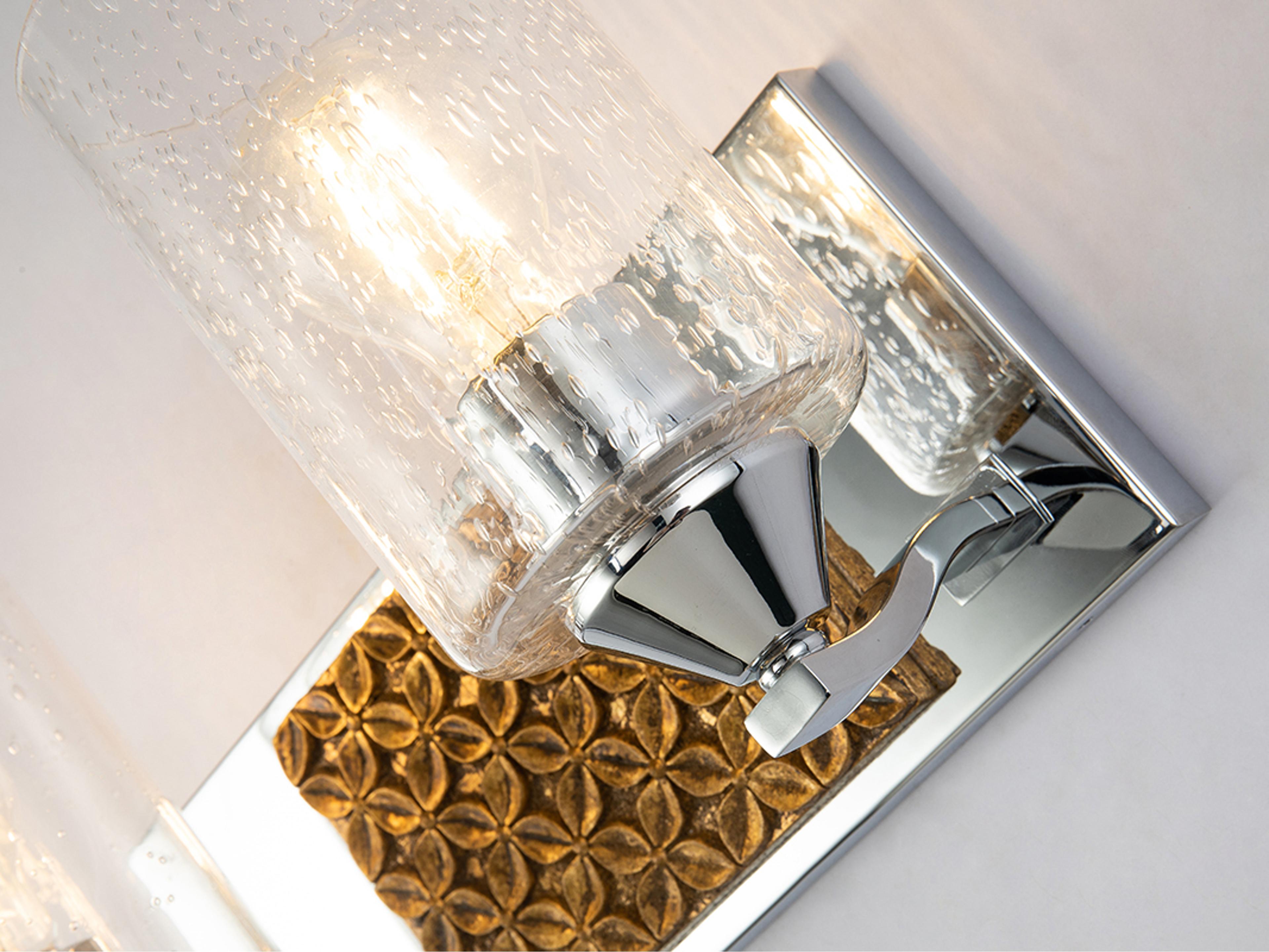 Lucas McKearn Arcadia 2-Light Polished Chrome Antiqued Gold Leaf Glass Vanity Light