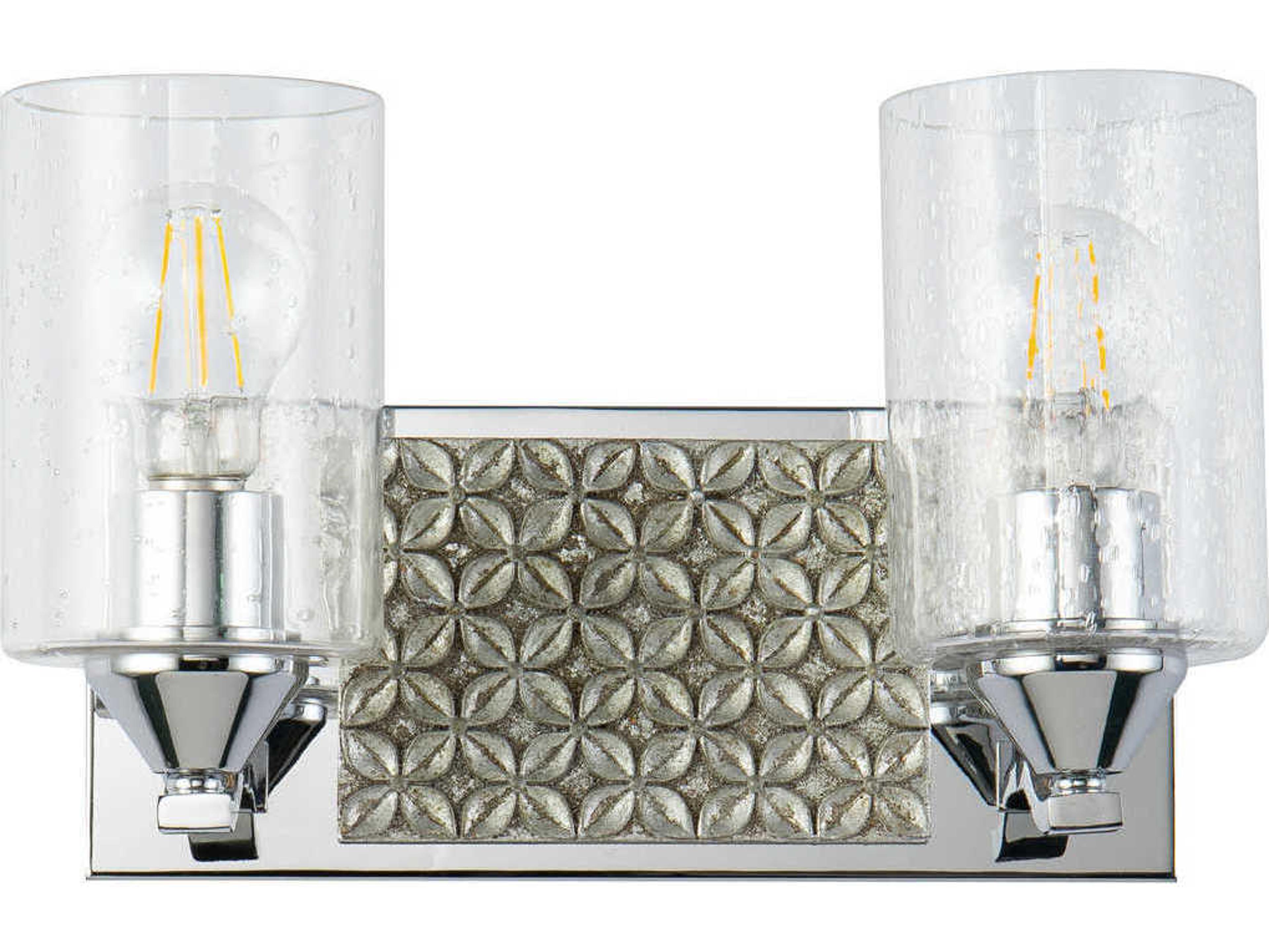 Lucas McKearn Arcadia 2-Light Polished Chrome Antiqued Silver Leaf Glass Vanity Light