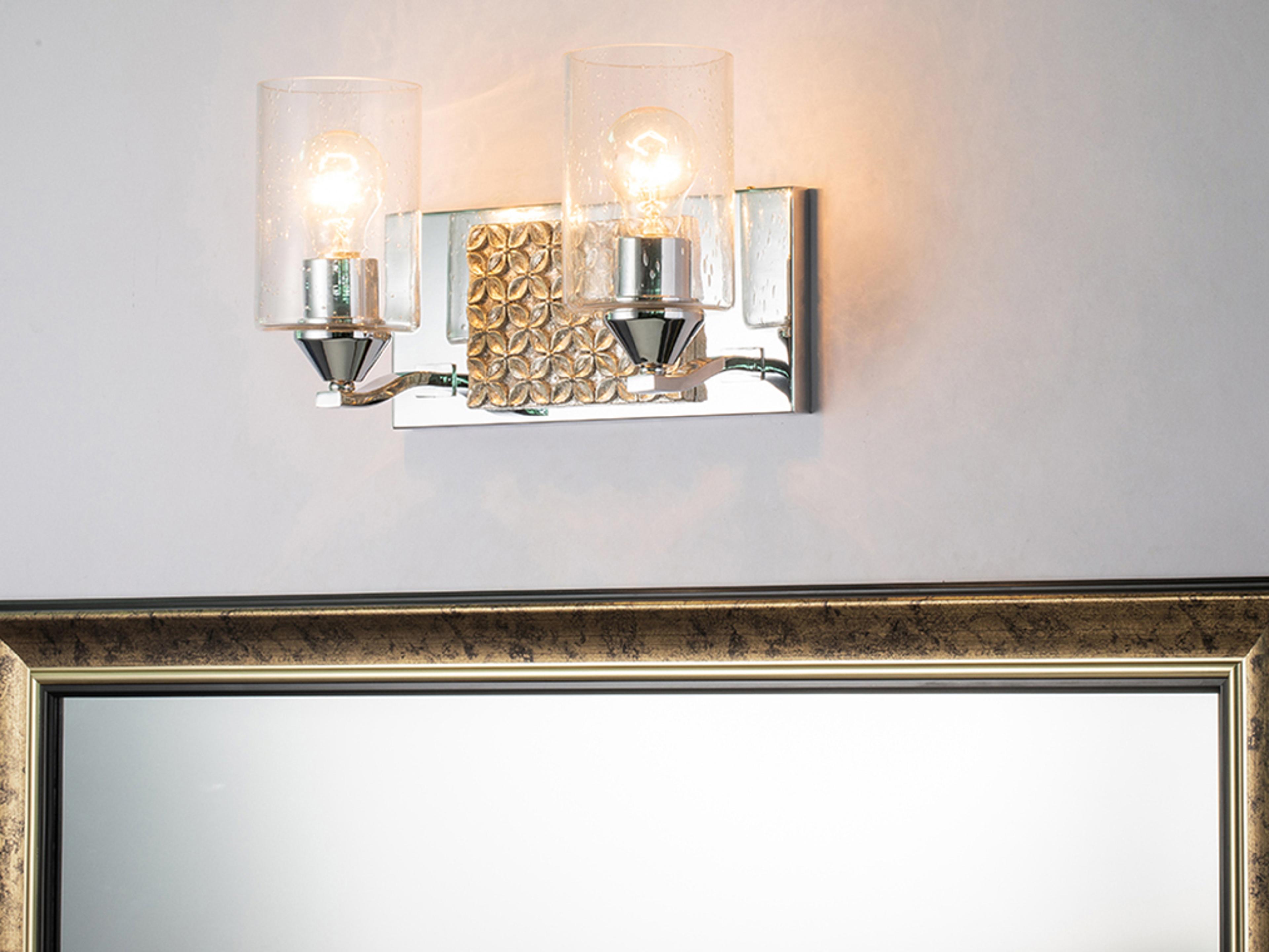 Lucas McKearn Arcadia 2-Light Polished Chrome Antiqued Silver Leaf Glass Vanity Light