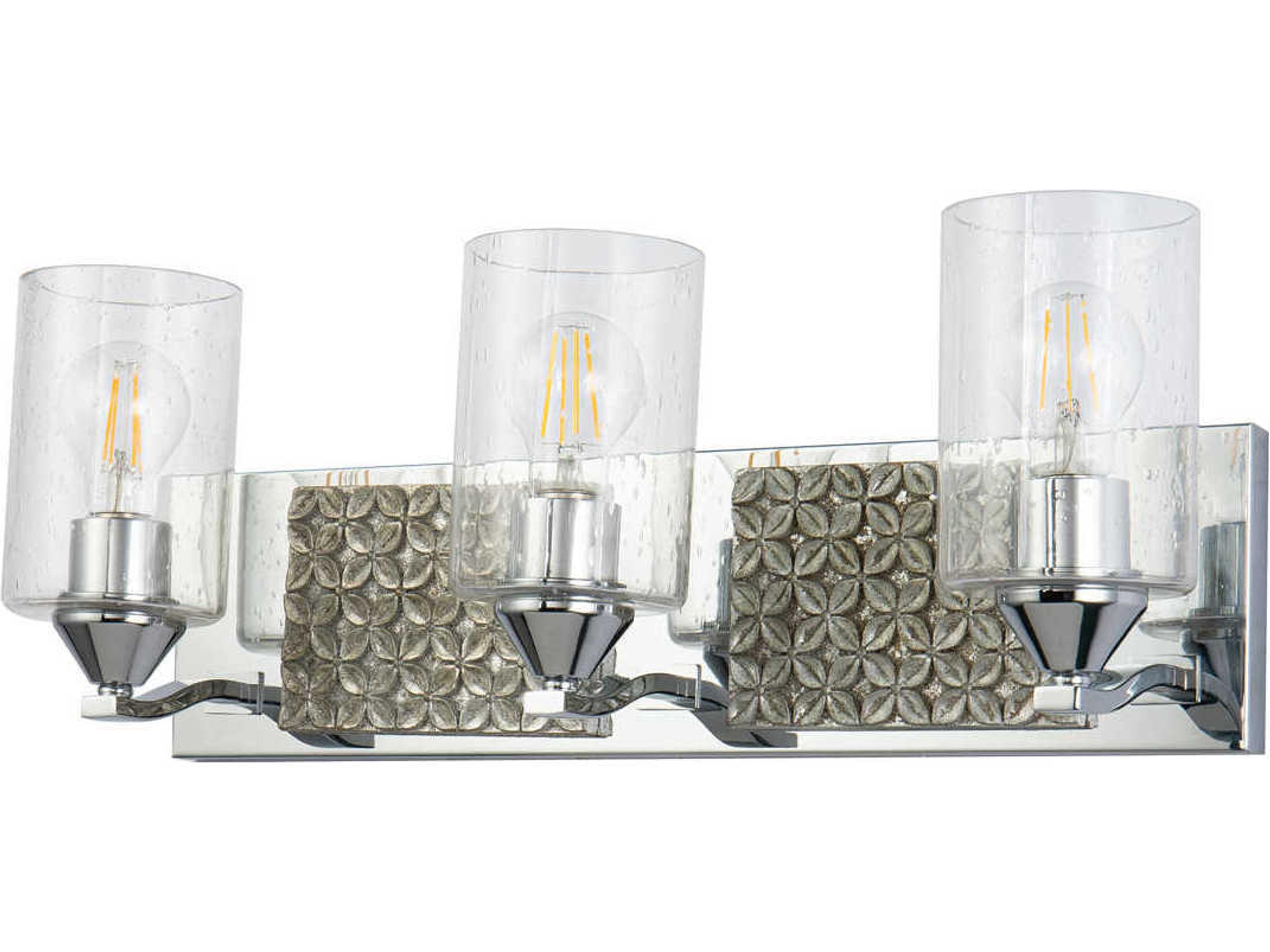 Lucas McKearn Arcadia 3-Light Polished Chrome Antiqued Silver Leaf Glass Vanity Light