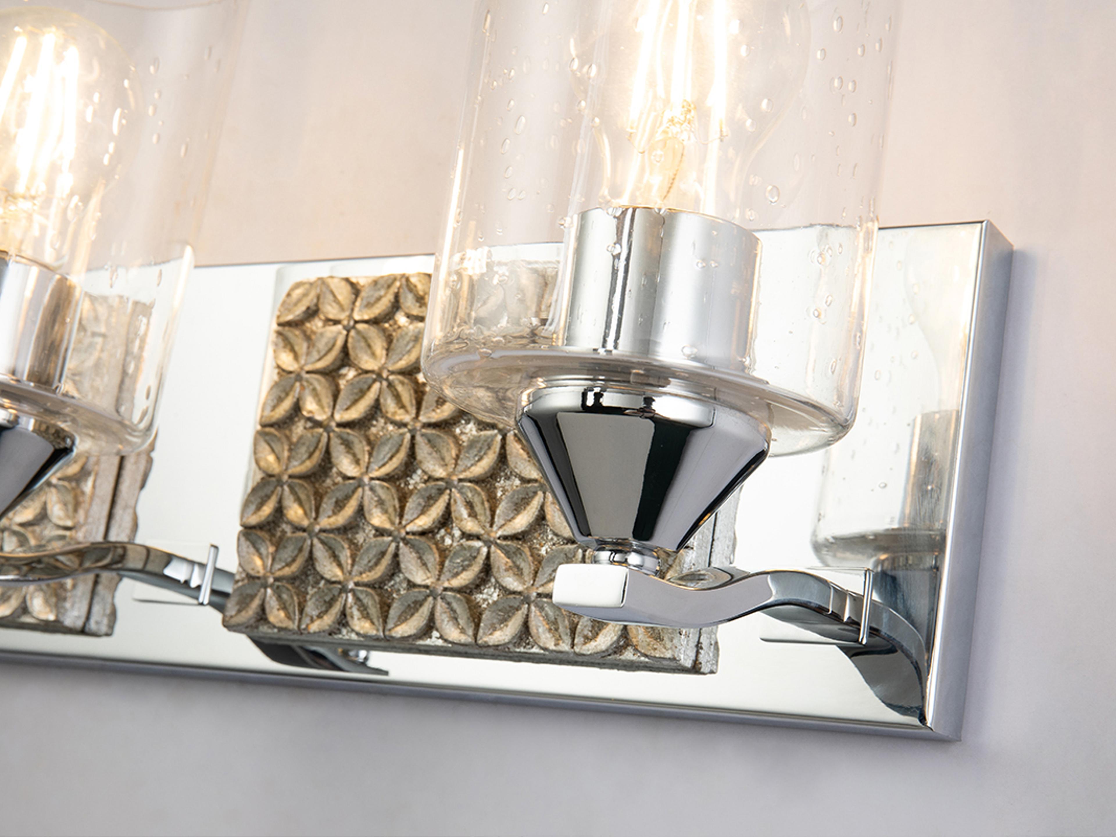 Lucas McKearn Arcadia 3-Light Polished Chrome Antiqued Silver Leaf Glass Vanity Light