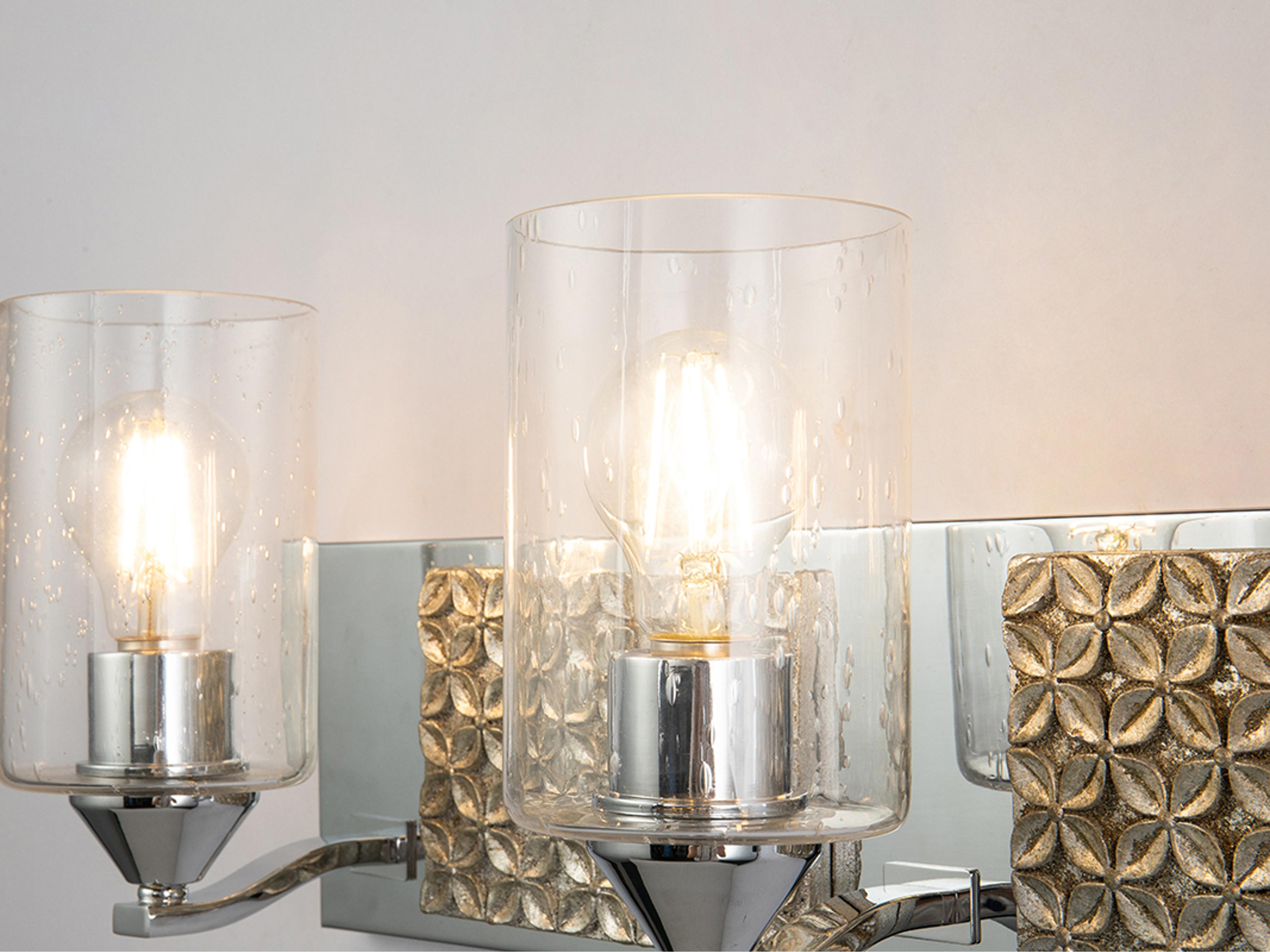 Lucas McKearn Arcadia 3-Light Polished Chrome Antiqued Silver Leaf Glass Vanity Light